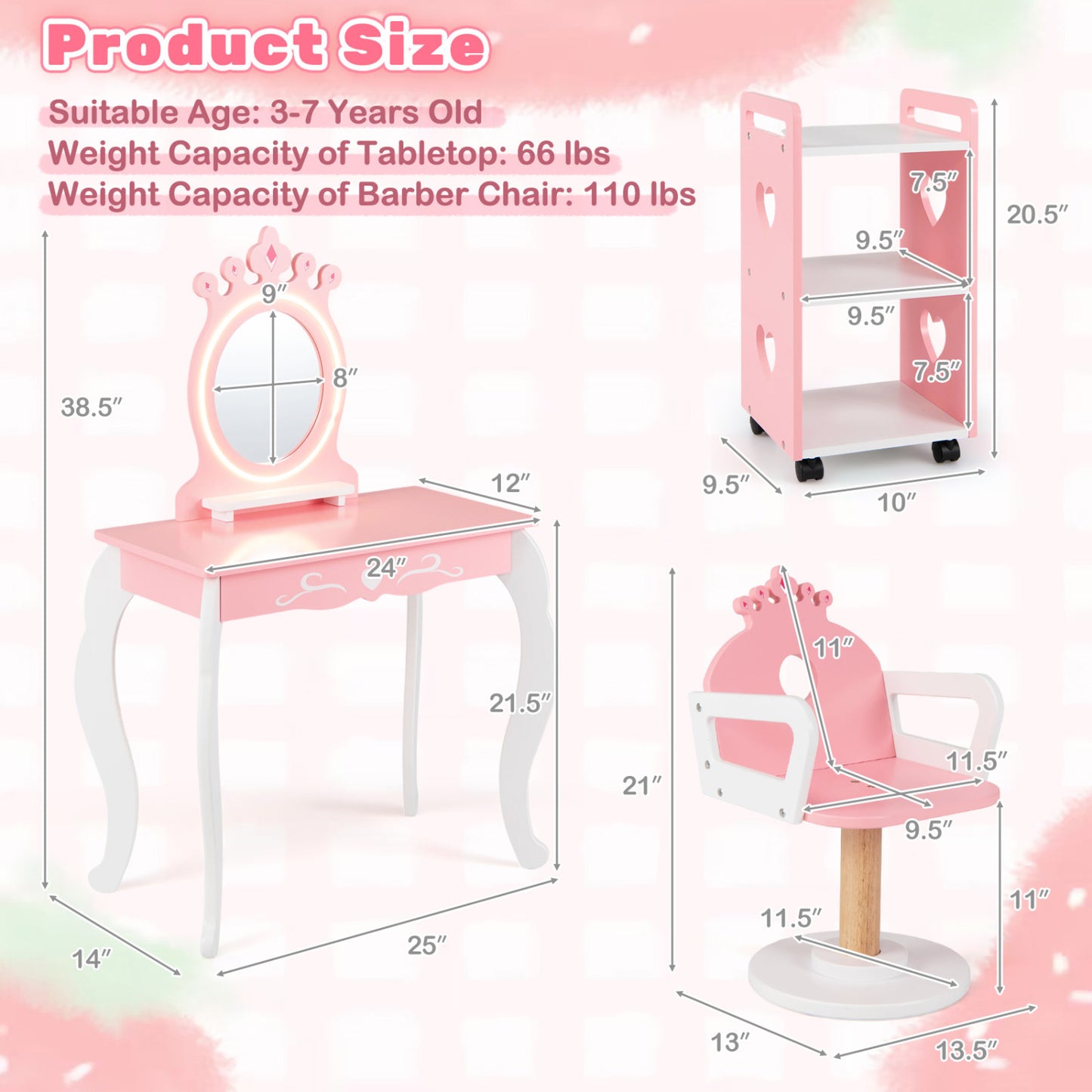 Kids Hair Salon Play Set with LED Mirror and Swivel Chair