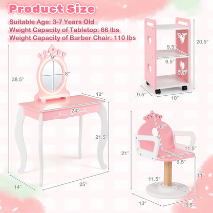 Kids Hair Salon Play Set with LED Mirror and Swivel Chair