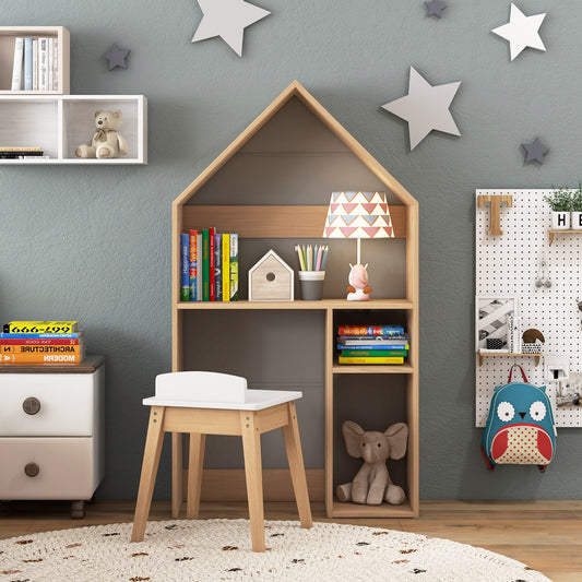 Kids House-Shaped Table and Chair Set with Blackboard