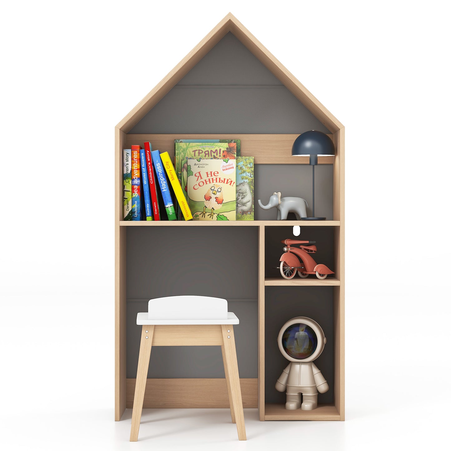Kids House-Shaped Table and Chair Set with Blackboard