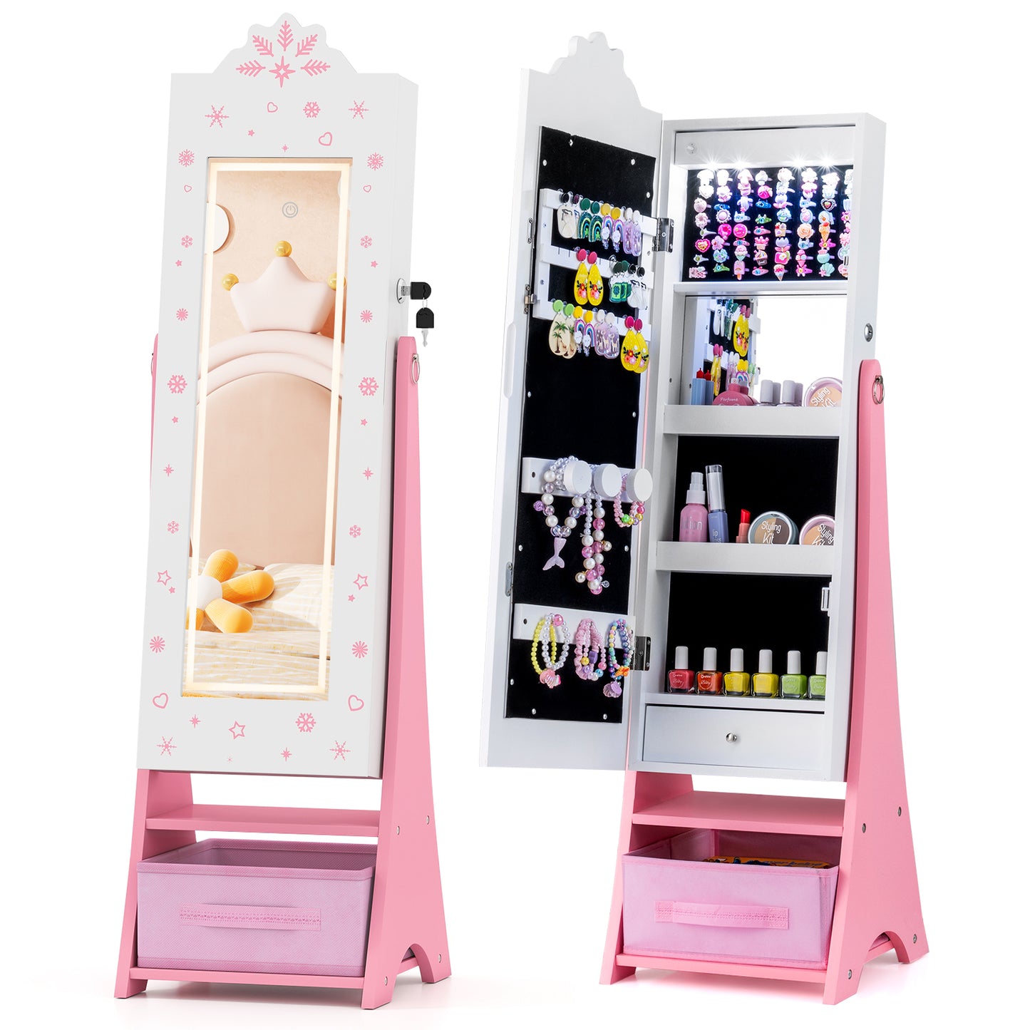 Kids Jewelry Armoire with Lighted Mirror and Storage