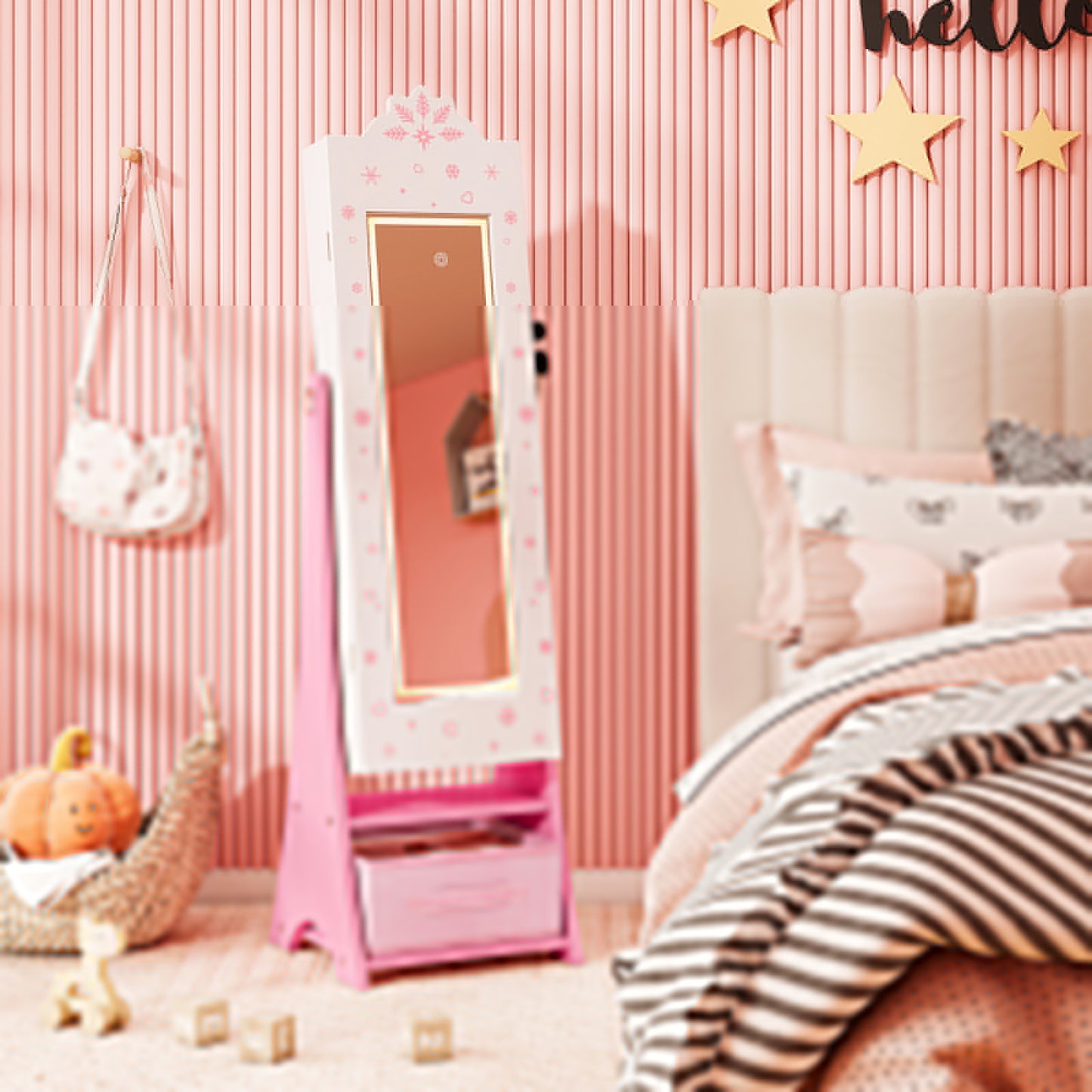 Kids Jewelry Armoire with Lighted Mirror and Storage