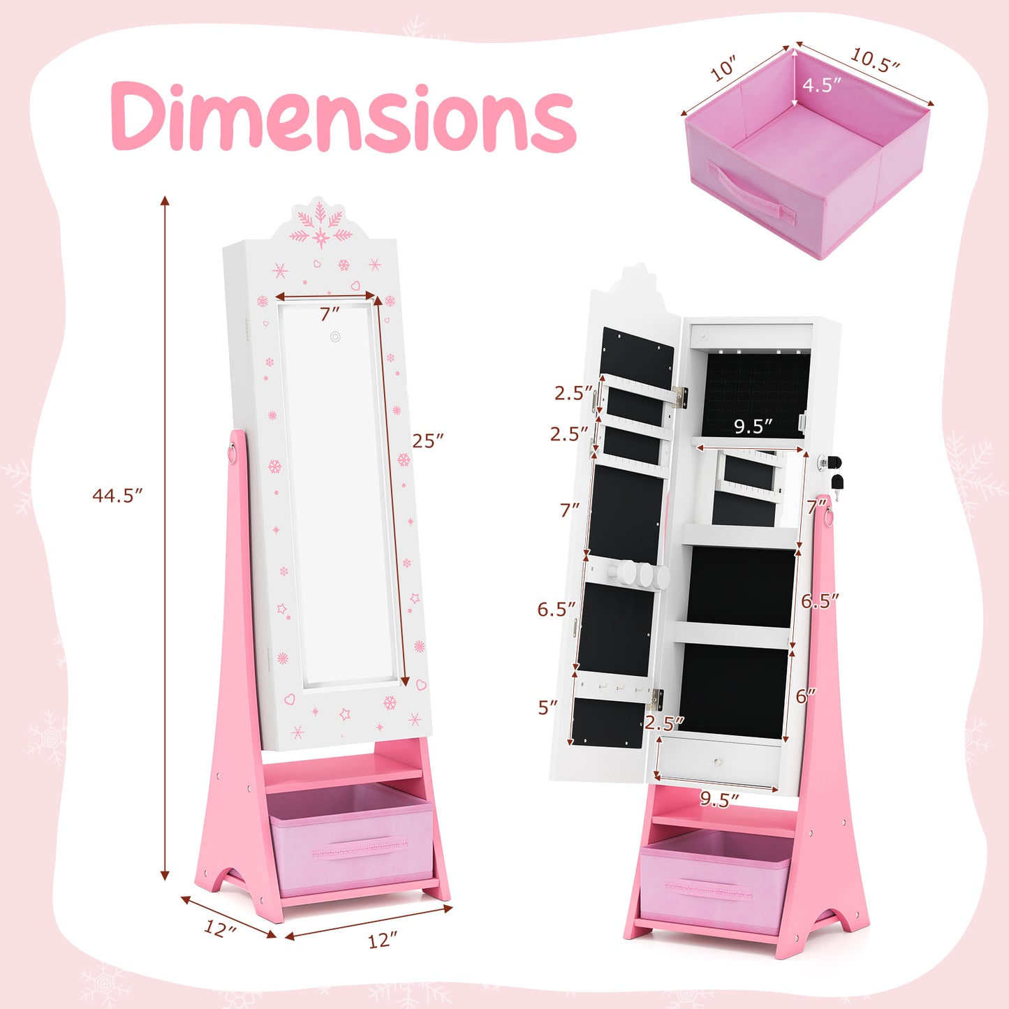 Kids Jewelry Armoire with Lighted Mirror and Storage