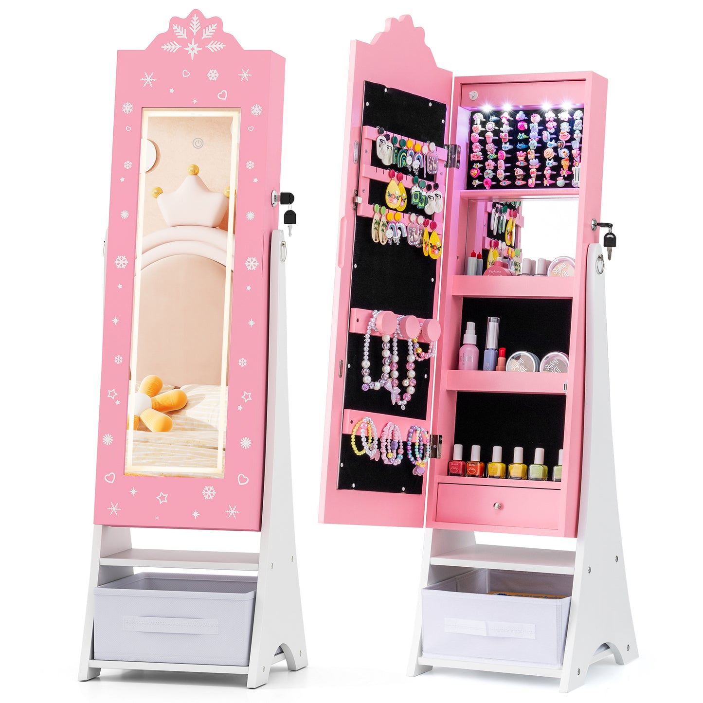 Kids Jewelry Armoire with Lighted Mirror and Storage