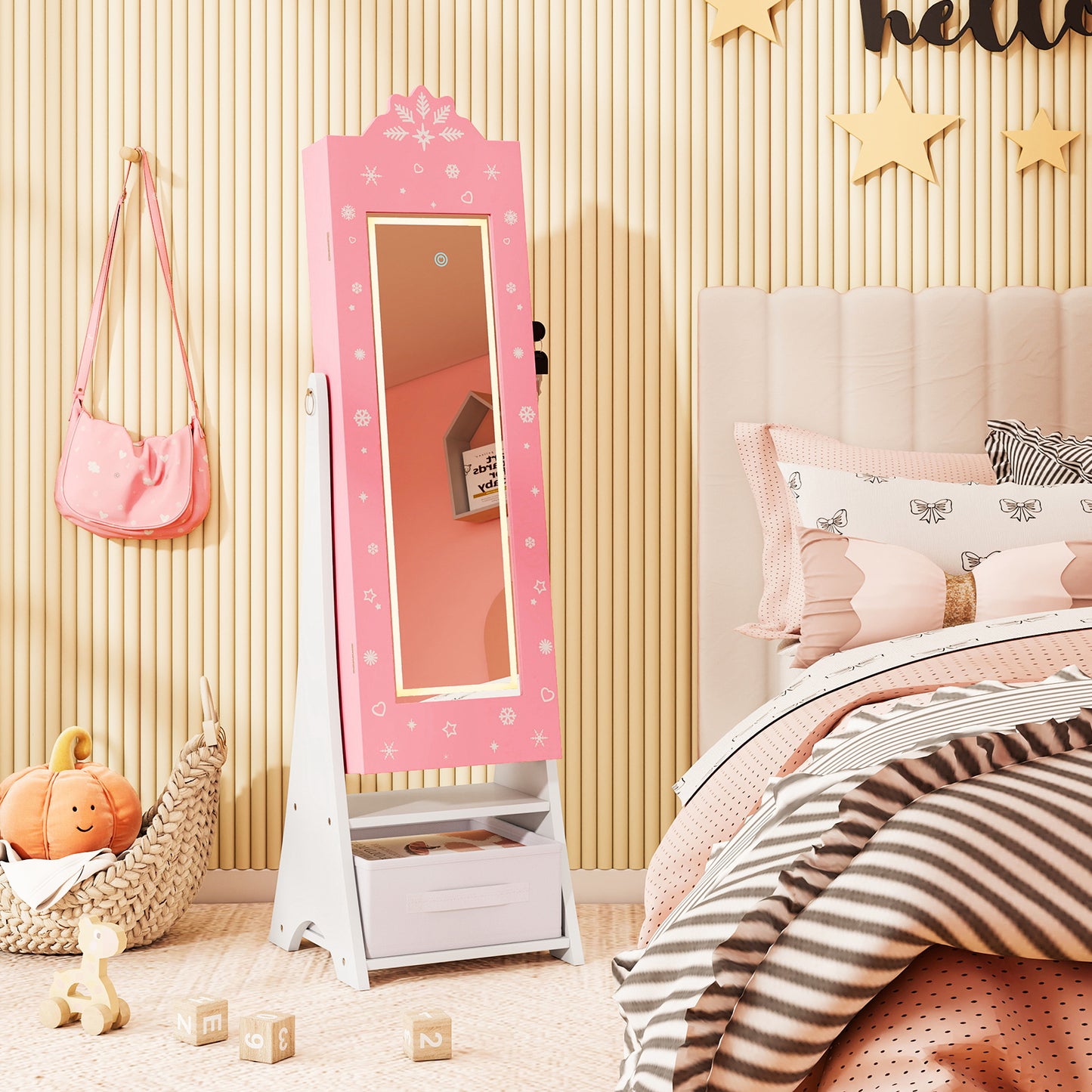Kids Jewelry Armoire with Lighted Mirror and Storage