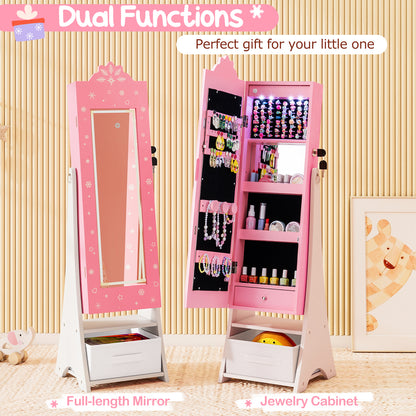 Kids Jewelry Armoire with Lighted Mirror and Storage