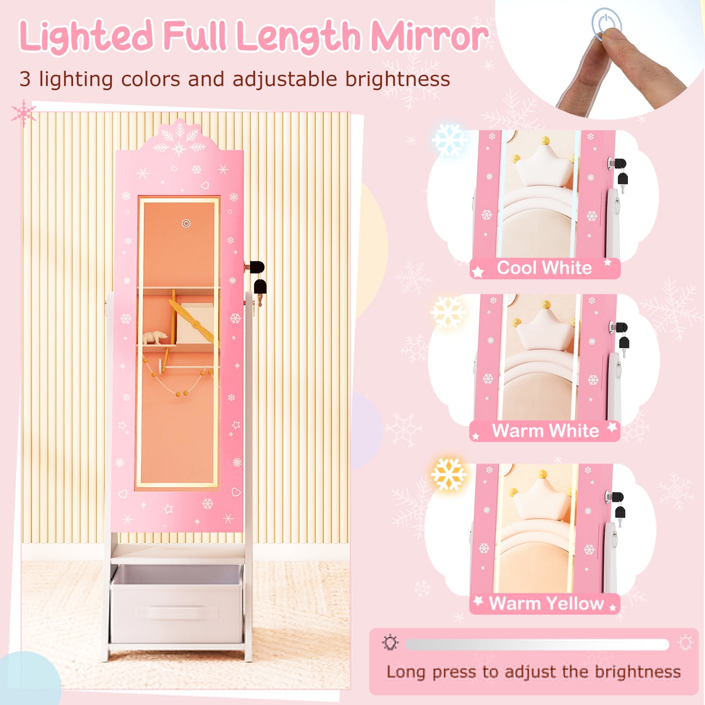 Kids Jewelry Armoire with Lighted Mirror and Storage