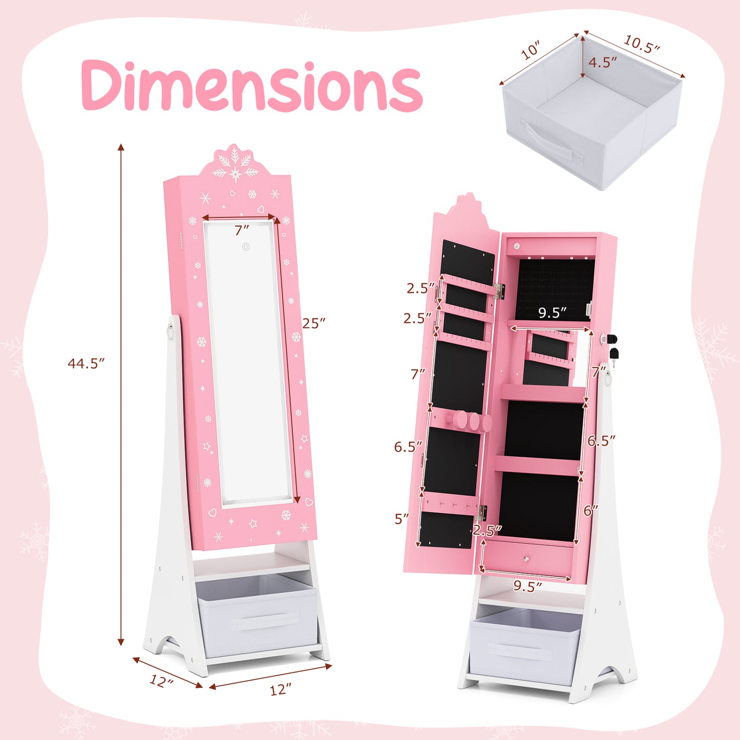 Kids Jewelry Armoire with Lighted Mirror and Storage