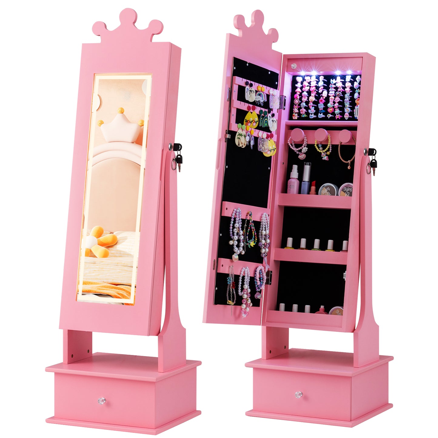Kids Jewelry Armoire with Lighted Mirror - 45" Tall