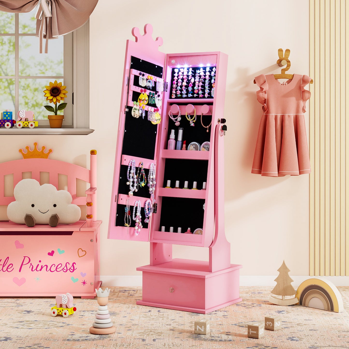Kids Jewelry Armoire with Lighted Mirror - 45" Tall
