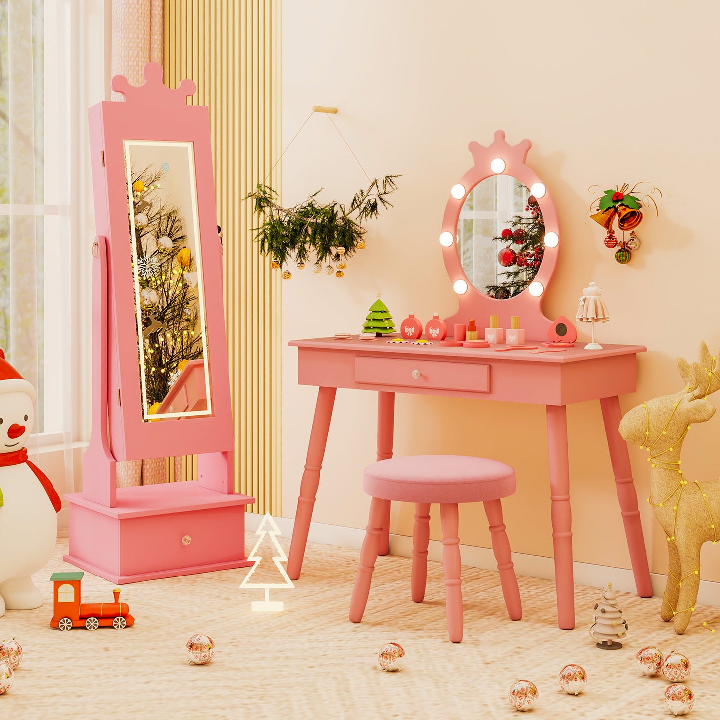 Kids Jewelry Armoire with Lighted Mirror - 45" Tall