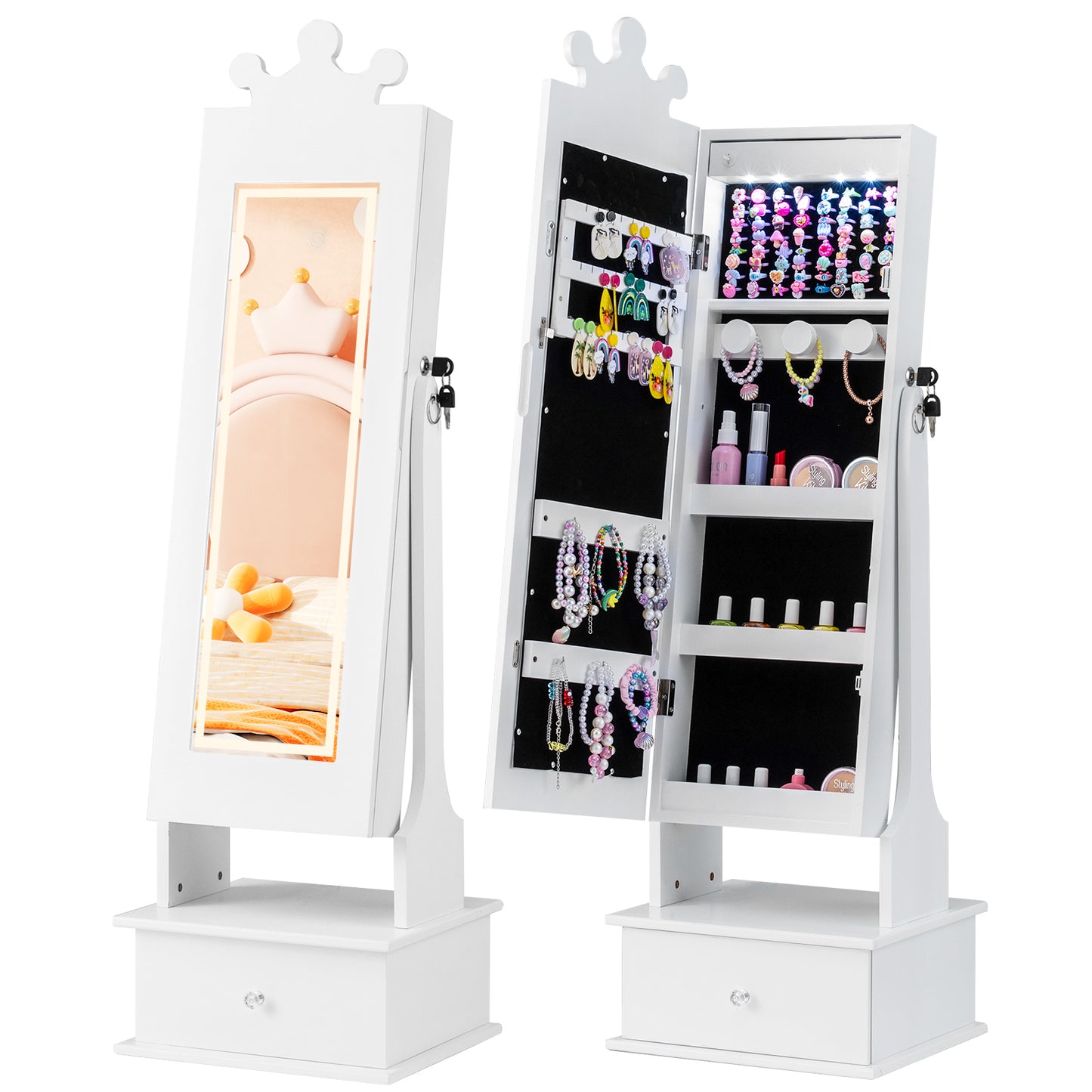 Kids Jewelry Armoire with Lighted Mirror - 45" Tall