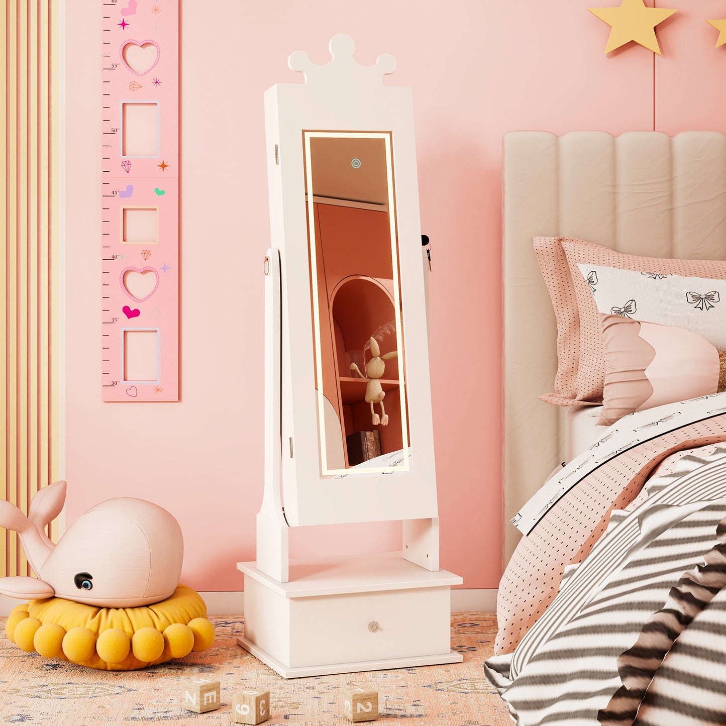 Kids Jewelry Armoire with Lighted Mirror - 45" Tall