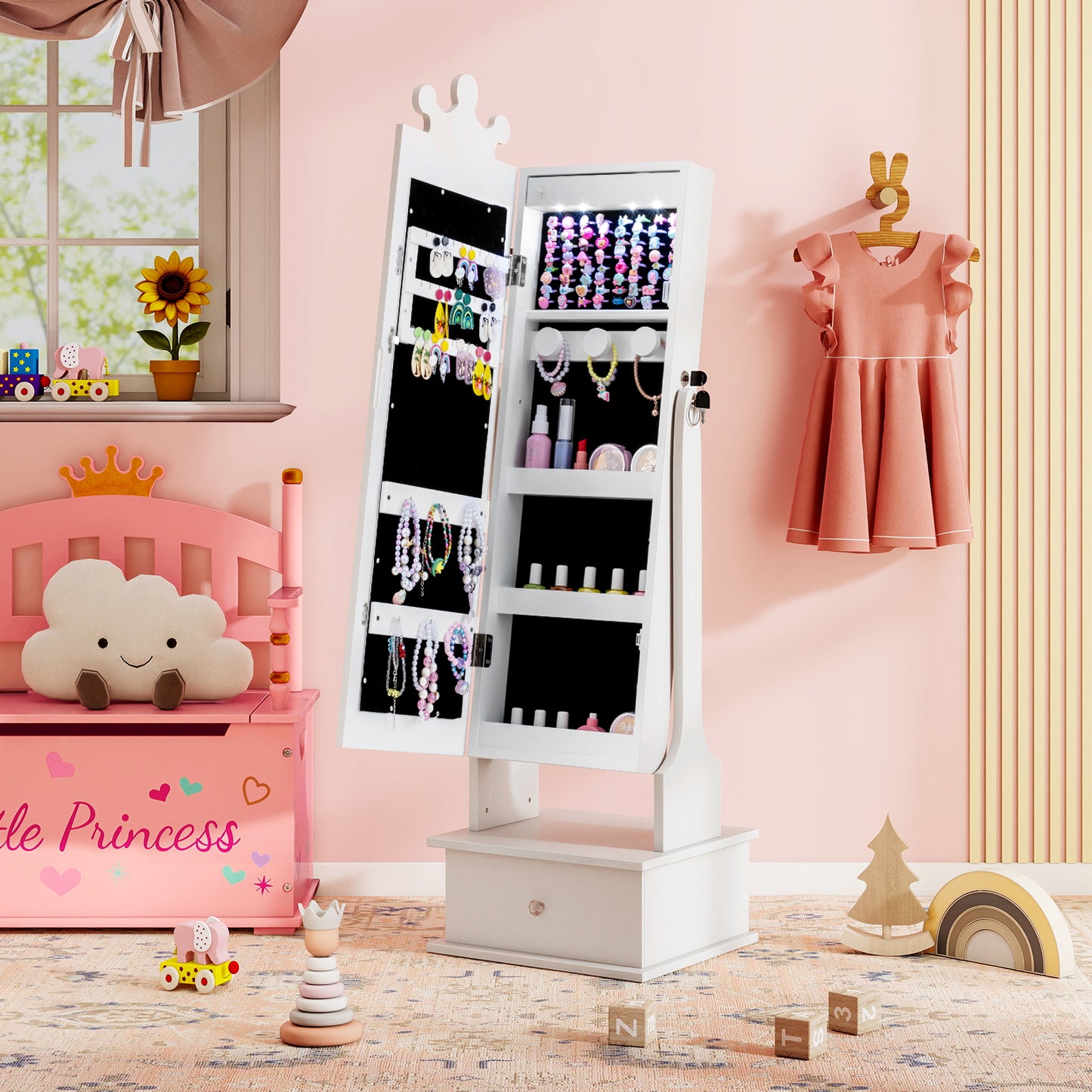 Kids Jewelry Armoire with Lighted Mirror - 45" Tall