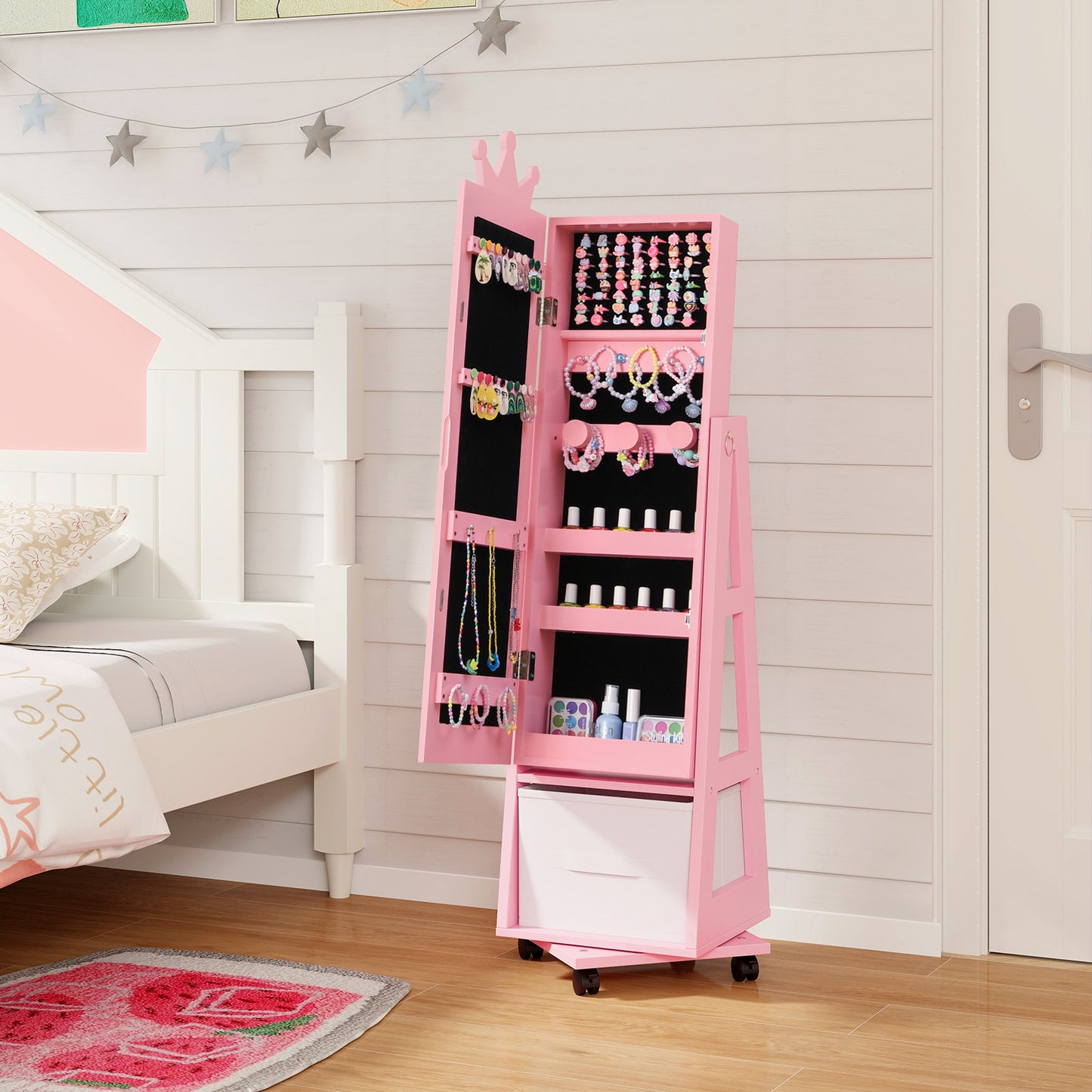 Kids Jewelry Armoire with Mirror and Swivel Base