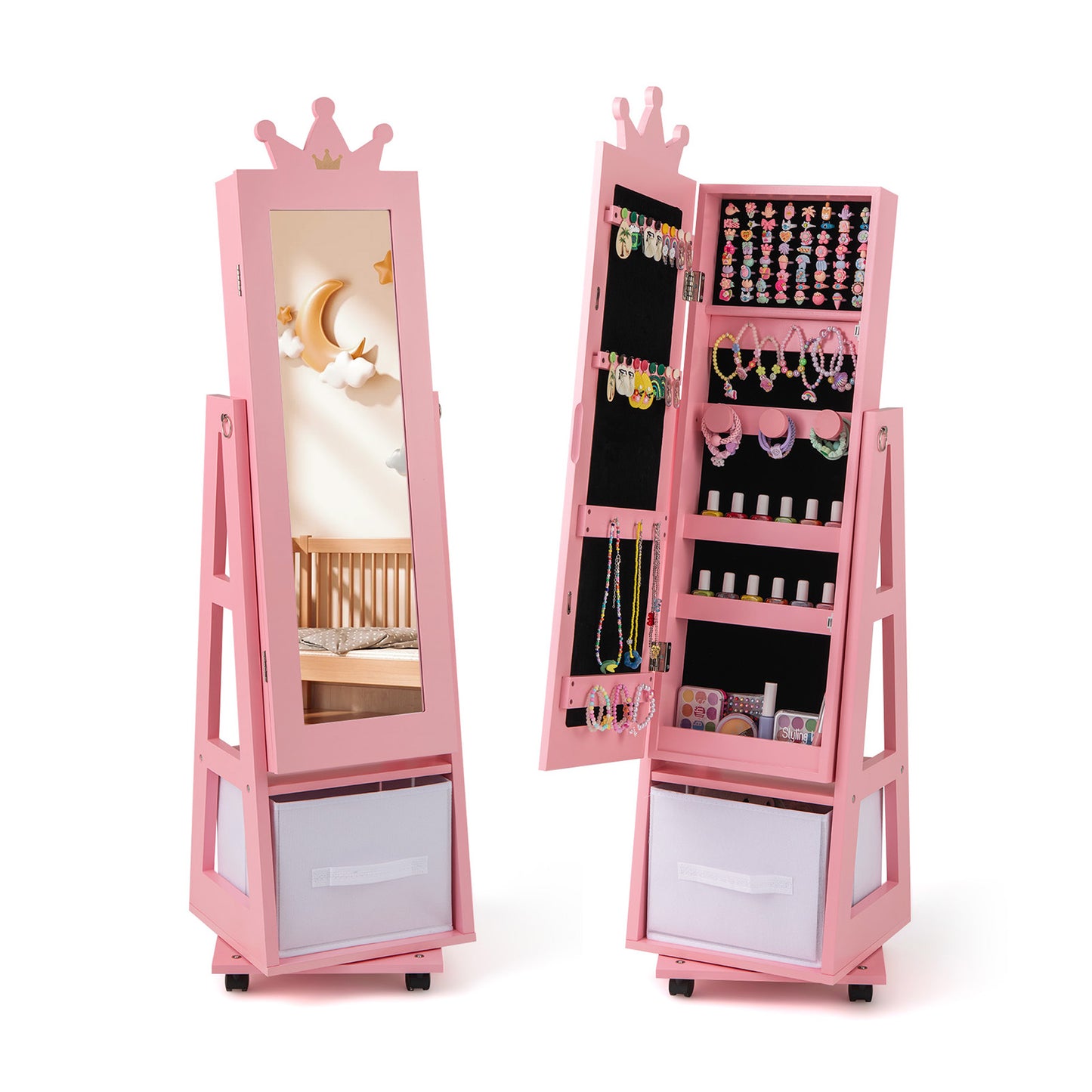 Kids Jewelry Armoire with Mirror and Swivel Base