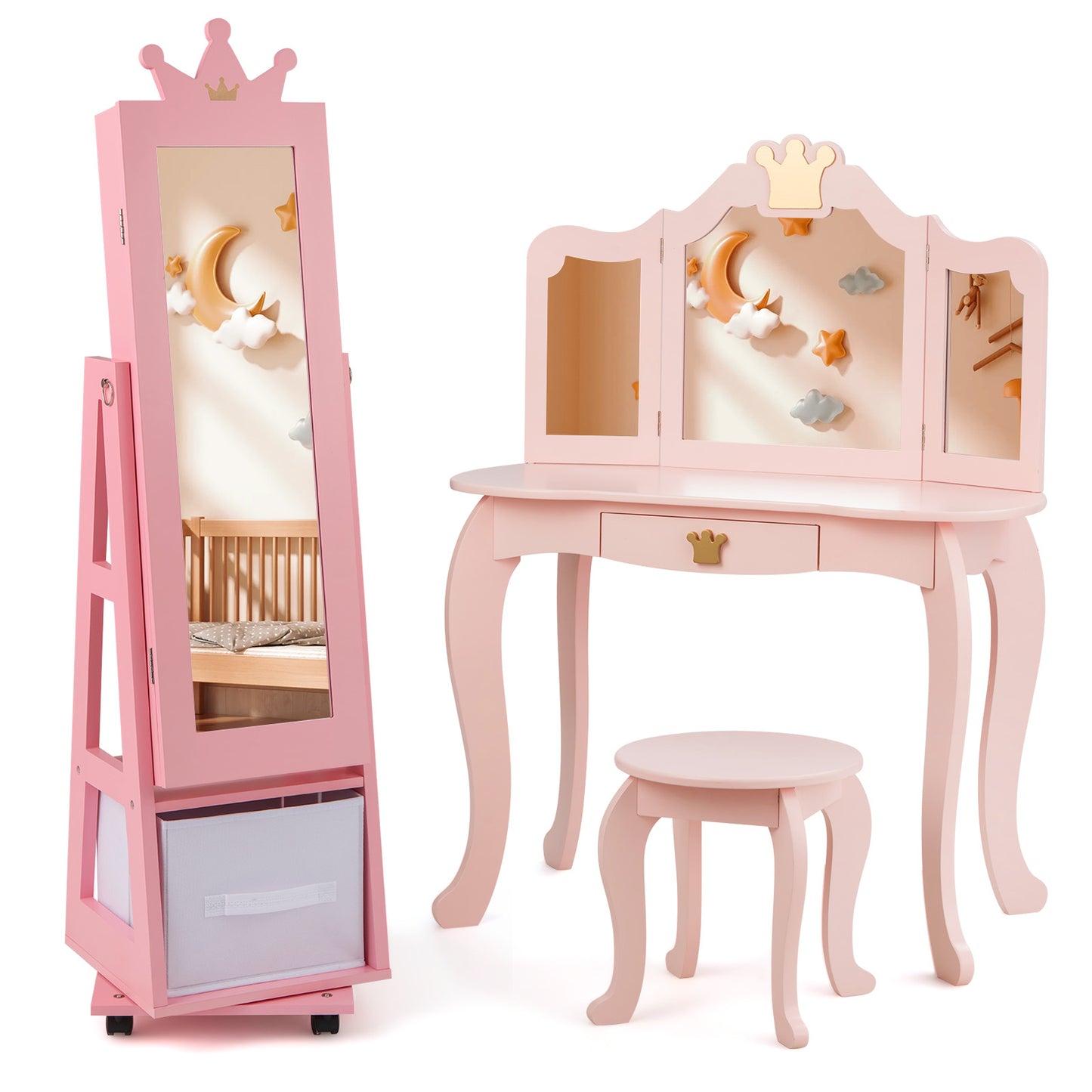 Kids Jewelry Armoire with Mirror and Swivel Base