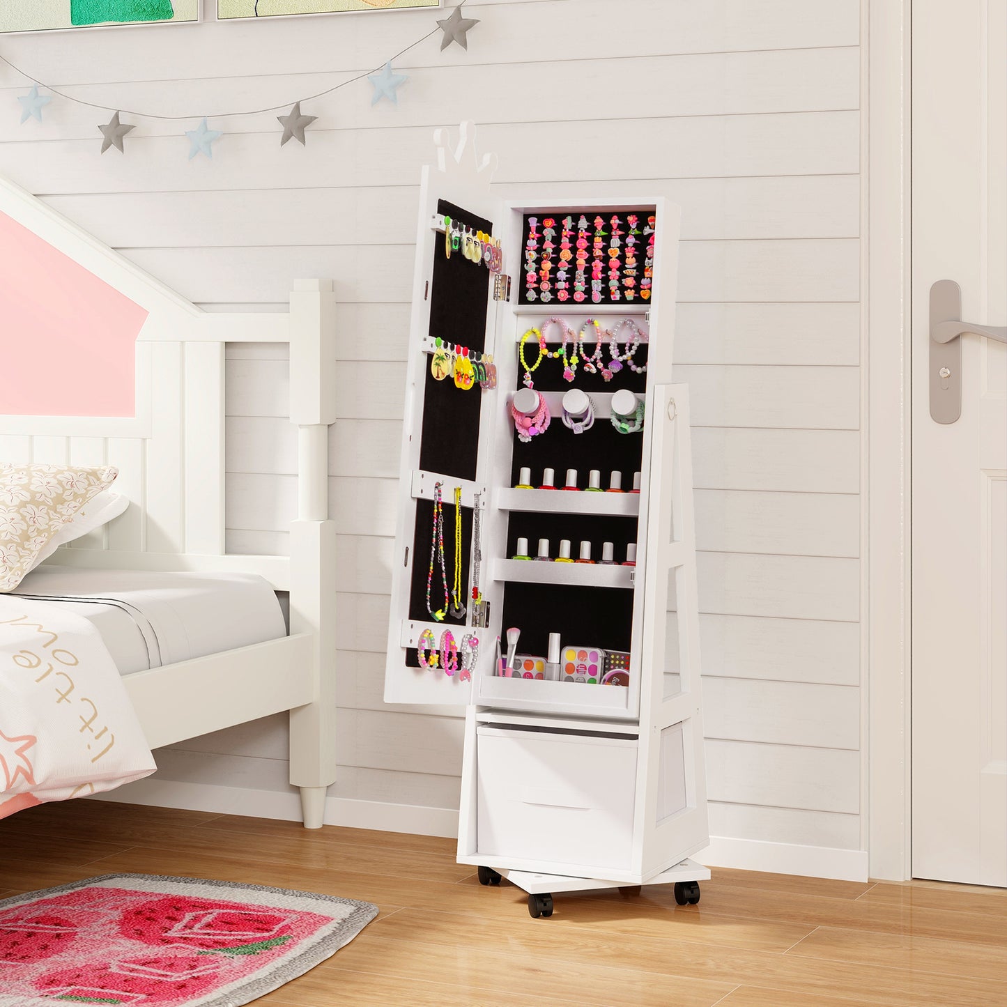 Kids Jewelry Armoire with Mirror and Swivel Base