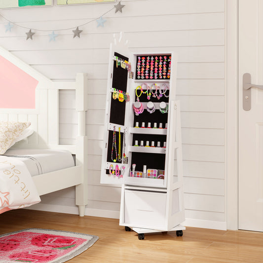 Kids Jewelry Armoire with Mirror and Swivel Base