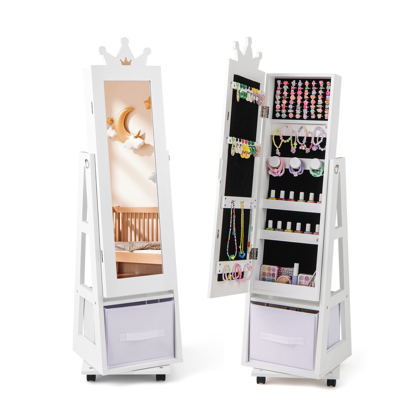 Kids Jewelry Armoire with Mirror and Swivel Base