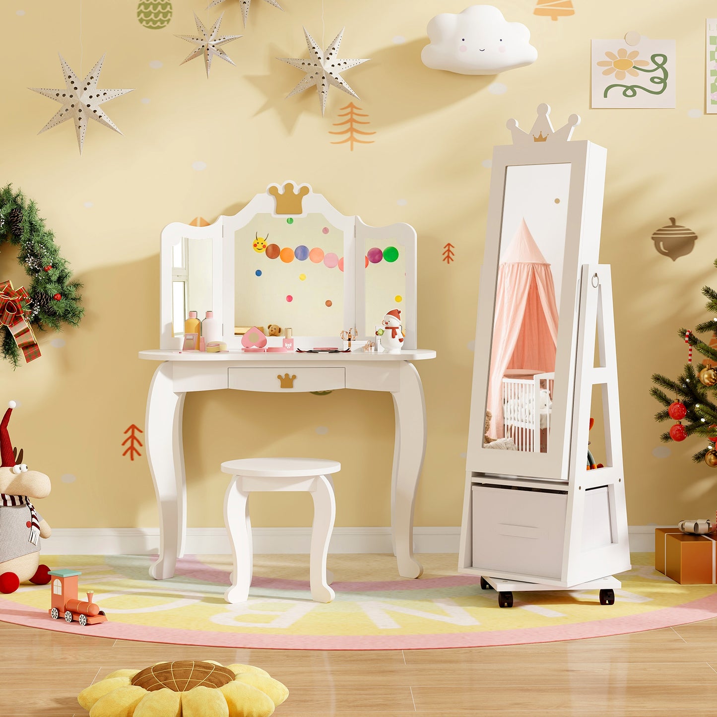 Kids Jewelry Armoire with Mirror and Swivel Base