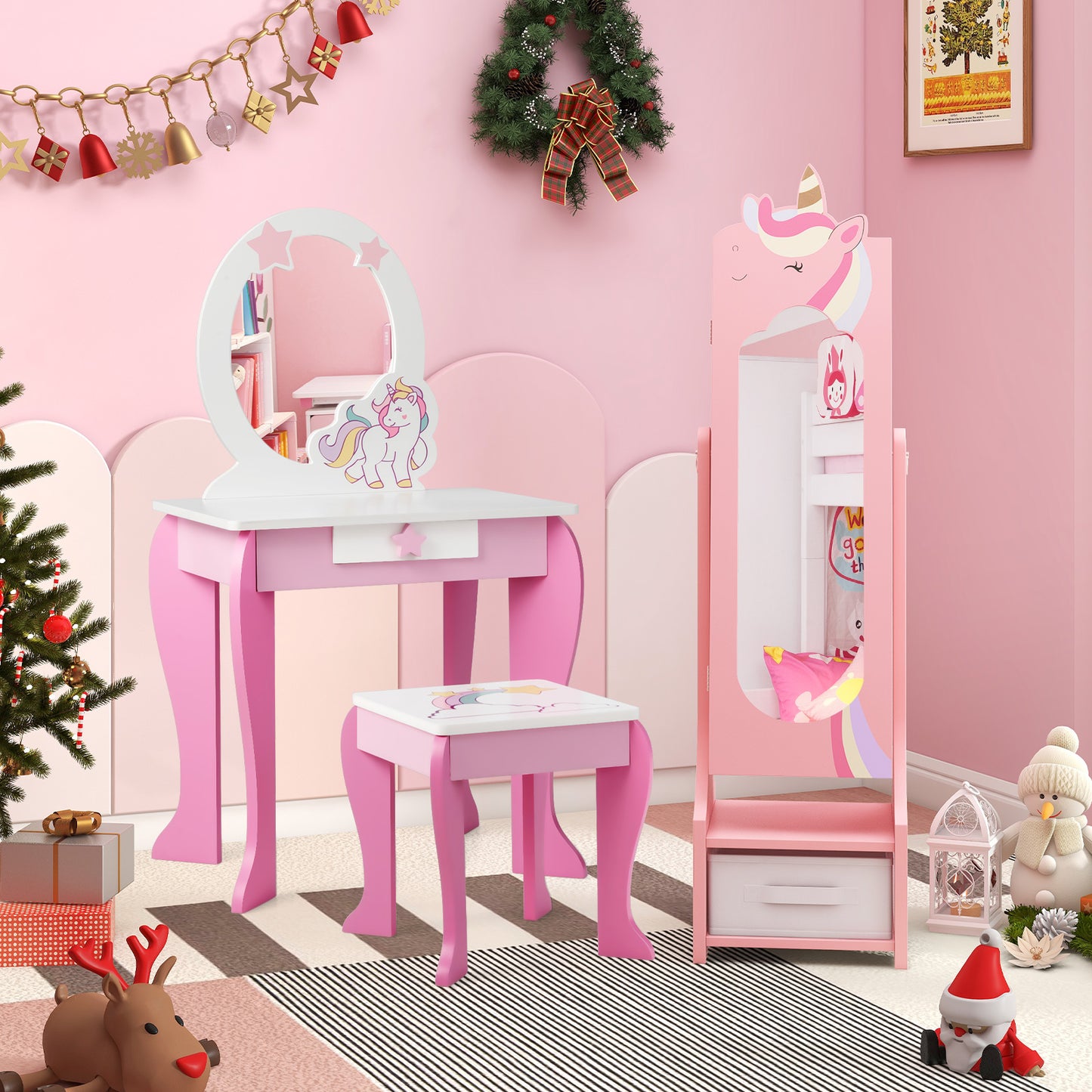 Kids Jewelry Armoire Cabinet with Full-Length Mirror