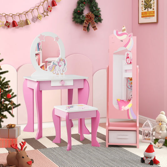 Kids Jewelry Armoire Cabinet with Full-Length Mirror