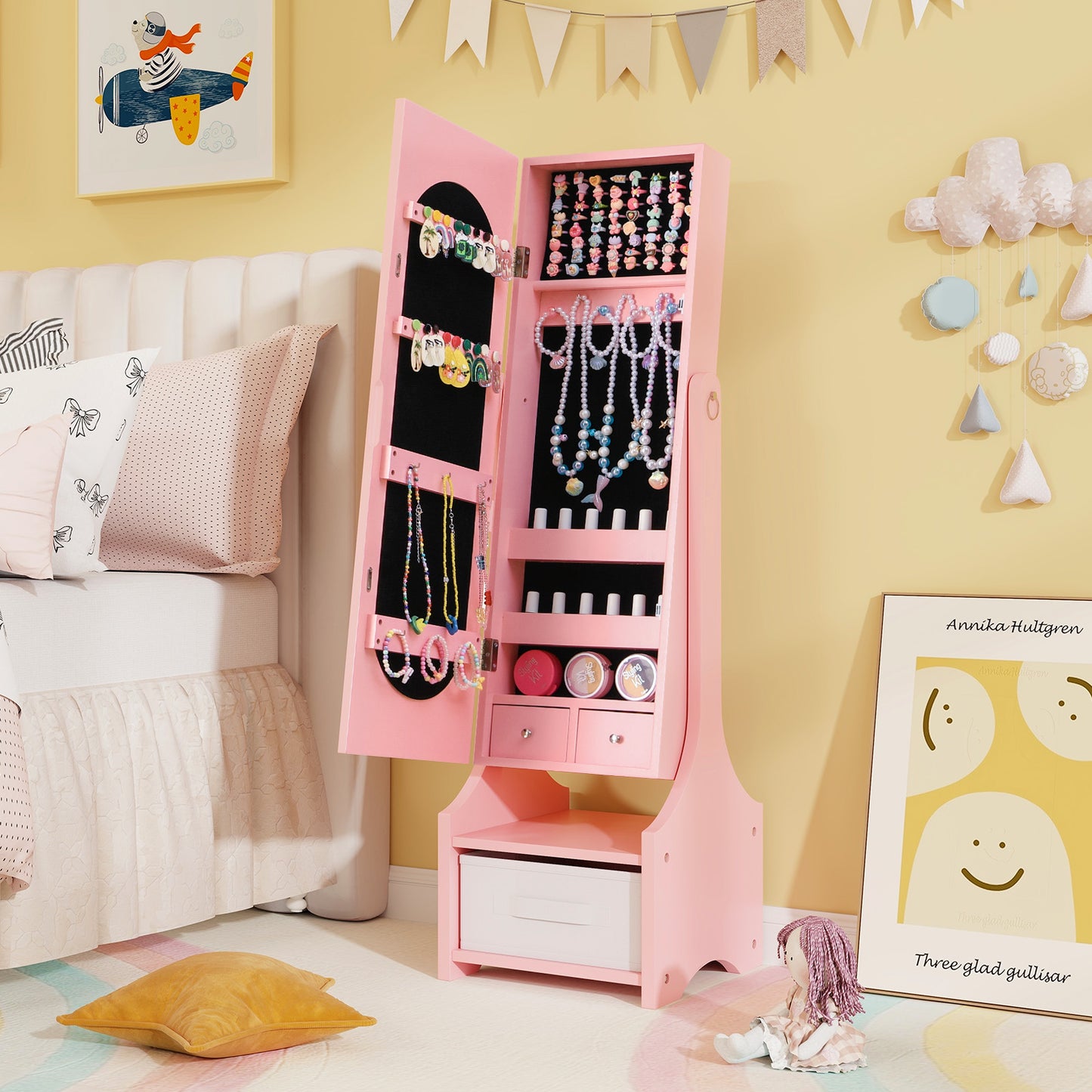 Kids Jewelry Armoire Cabinet with Mirror and Storage