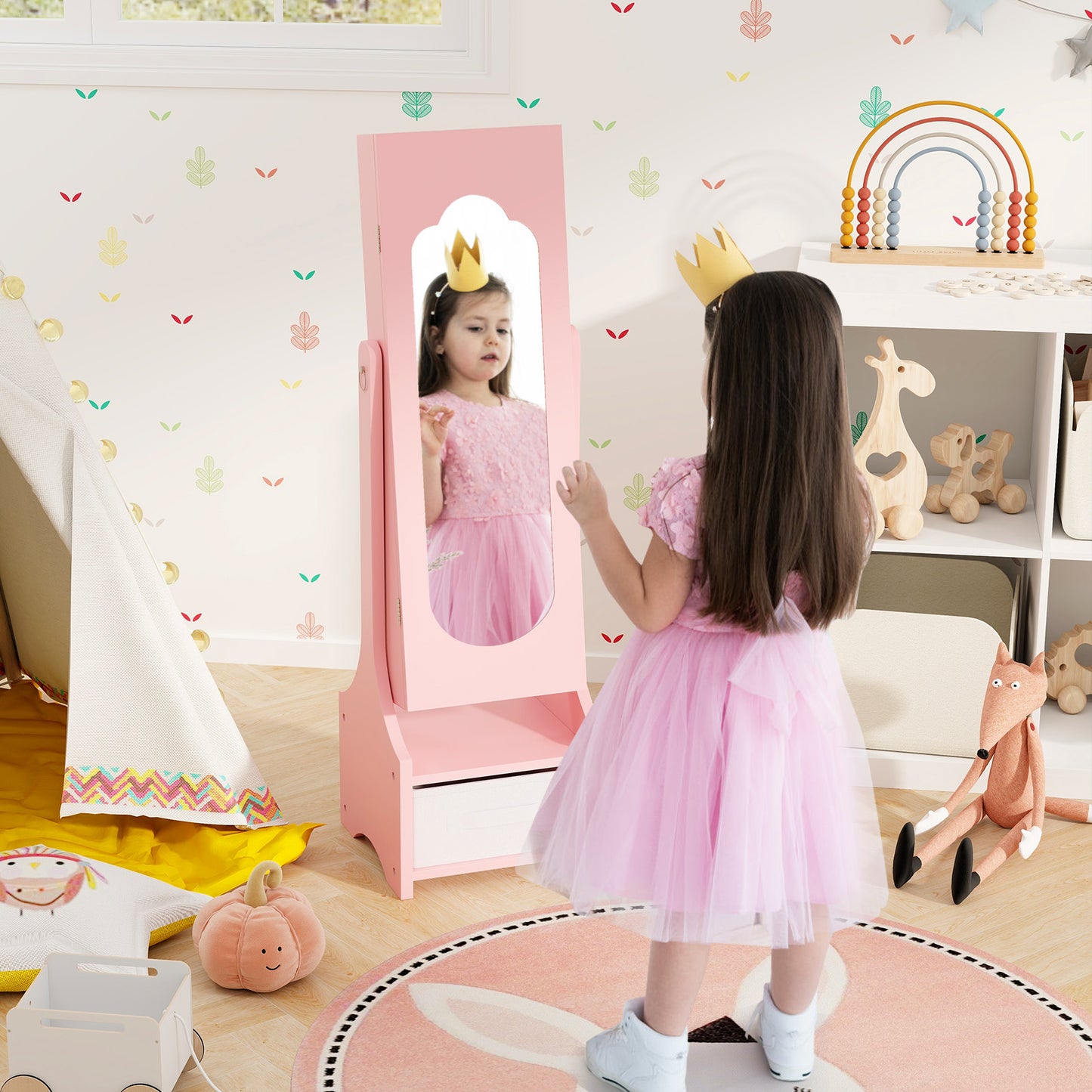 Kids Jewelry Armoire Cabinet with Mirror and Storage