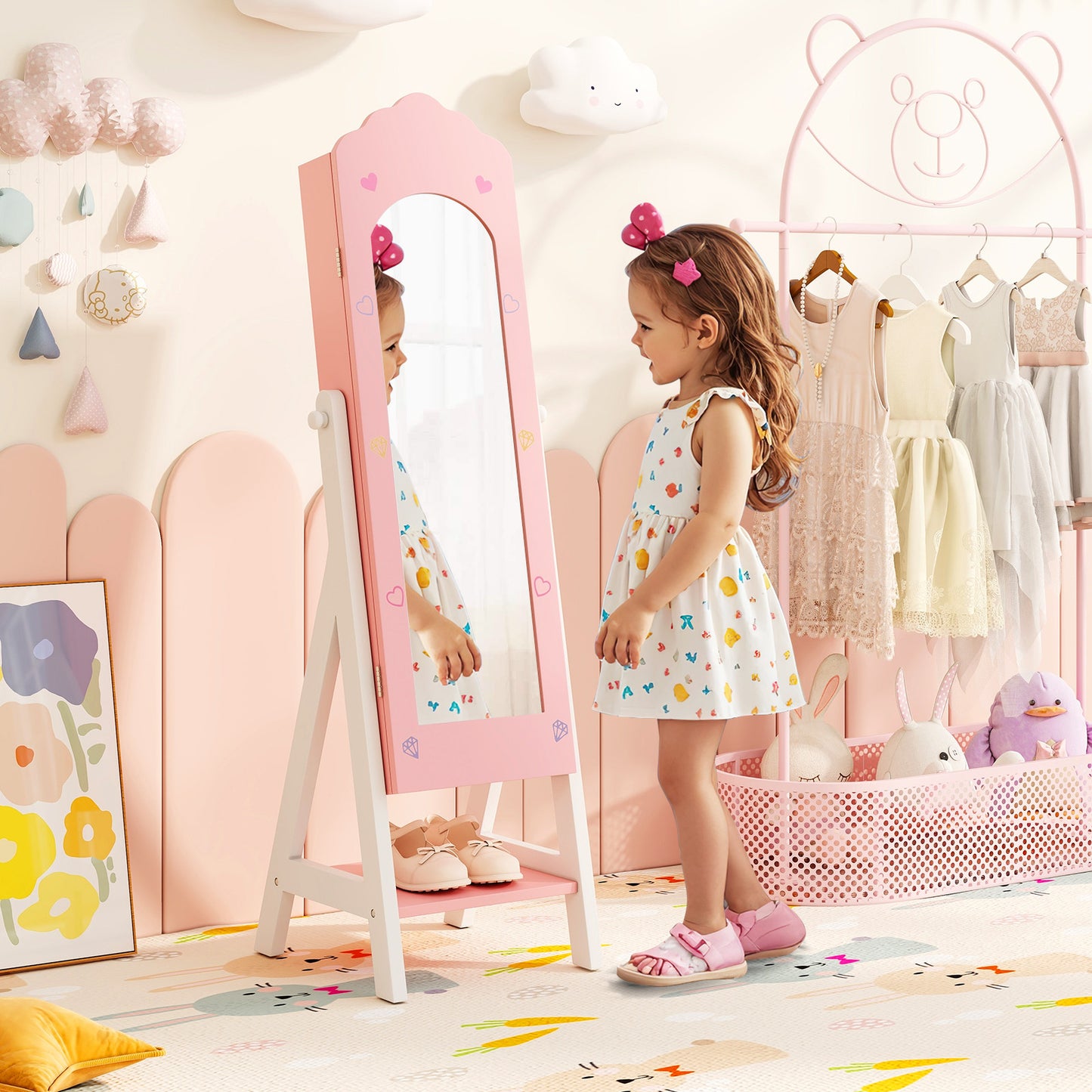 Kids Jewelry Organizer with Full Length Mirror and Drawers