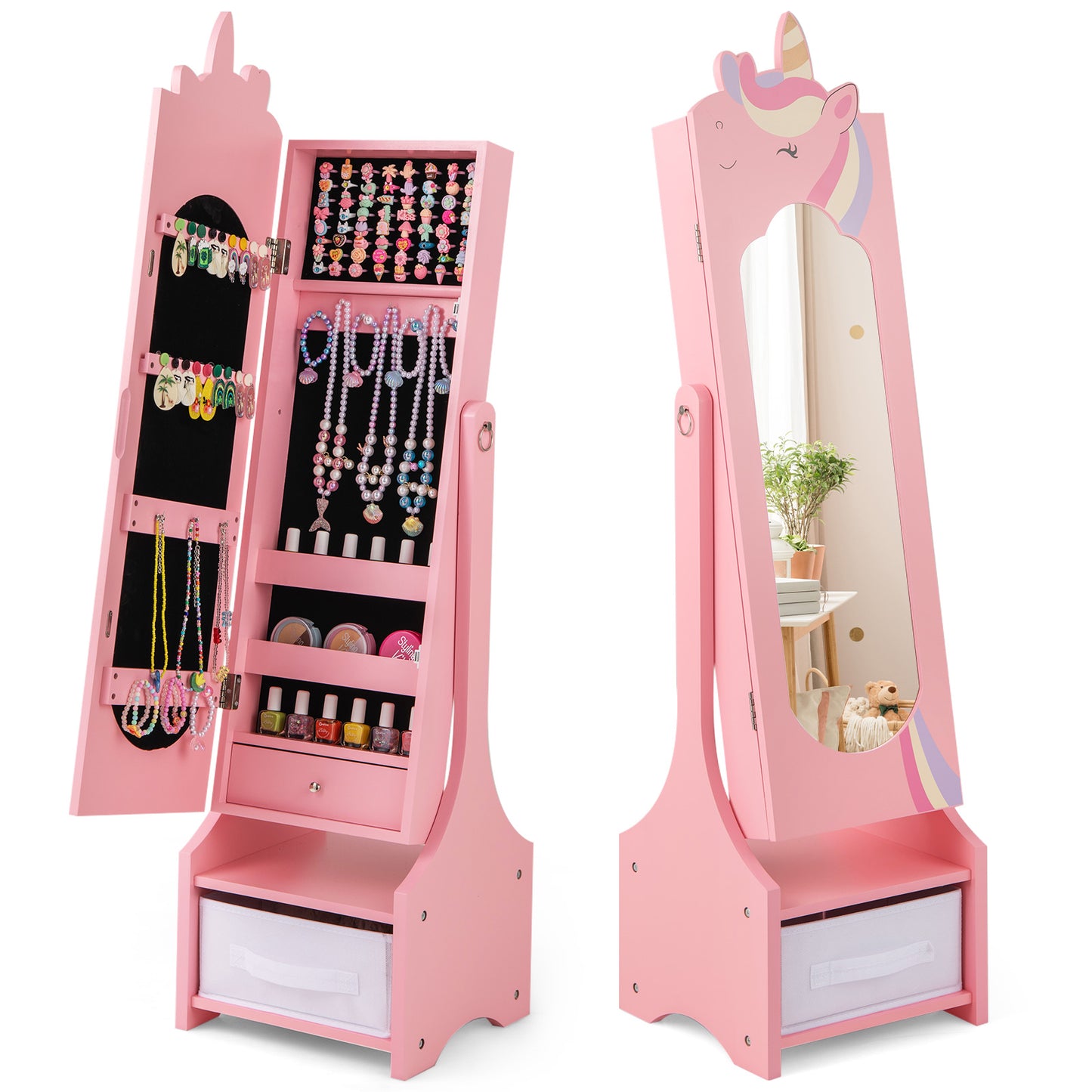 Kids Jewelry Armoire Cabinet with Full-Length Mirror