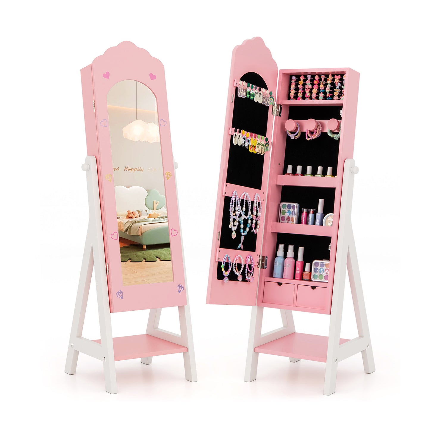 Kids Jewelry Organizer with Full Length Mirror and Drawers