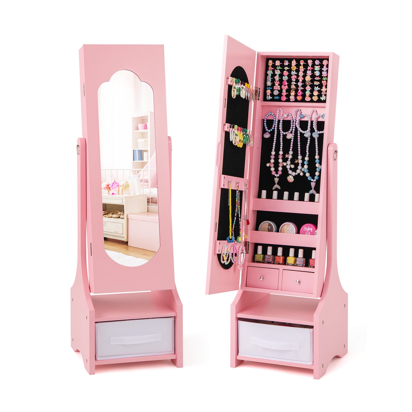 Kids Jewelry Armoire Cabinet with Mirror and Storage