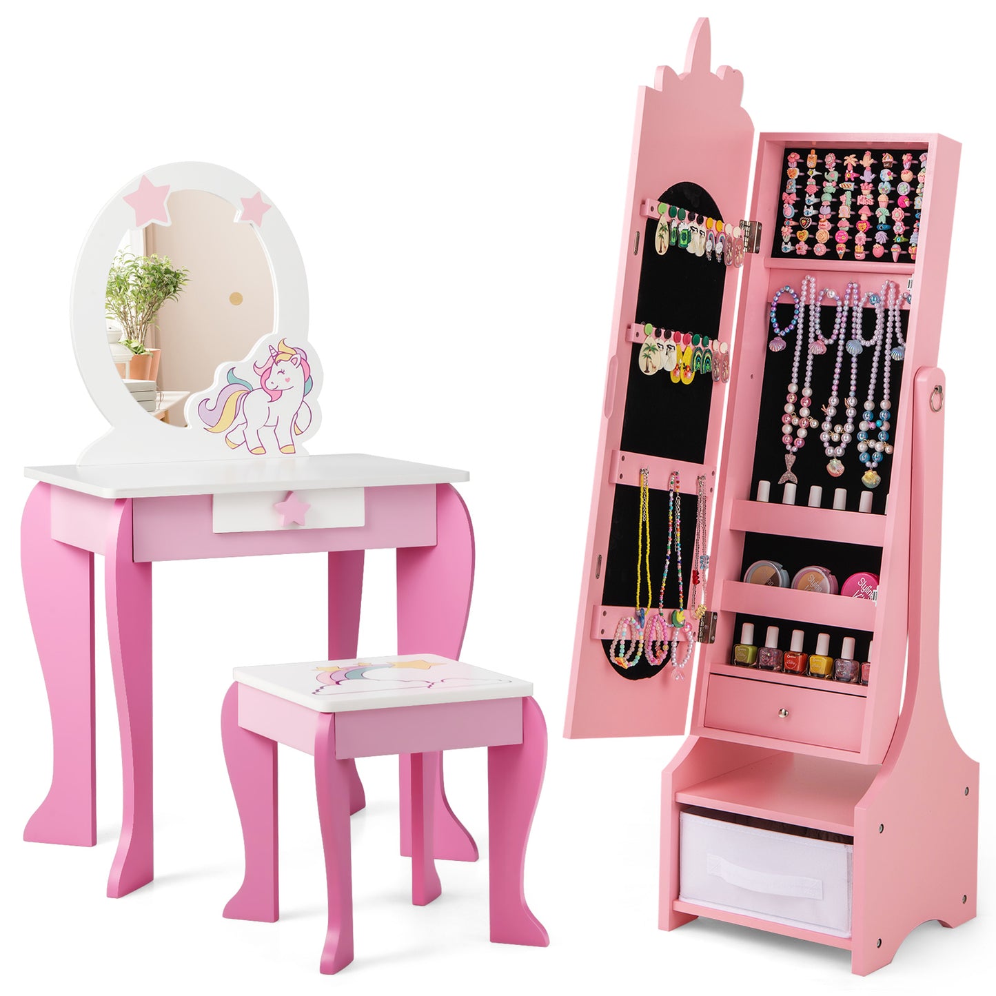 Kids Jewelry Armoire Cabinet with Full-Length Mirror