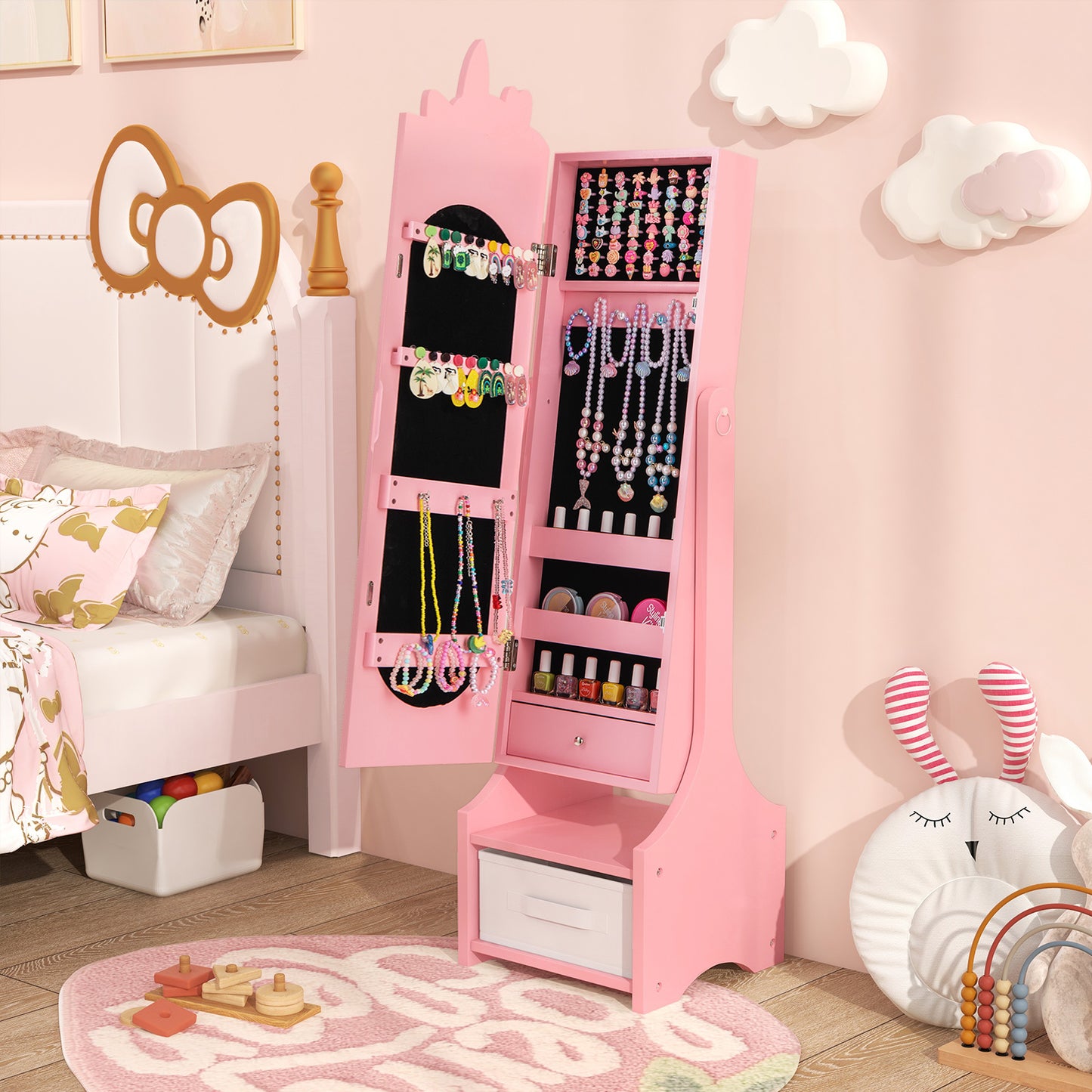 Kids Jewelry Armoire Cabinet with Full-Length Mirror
