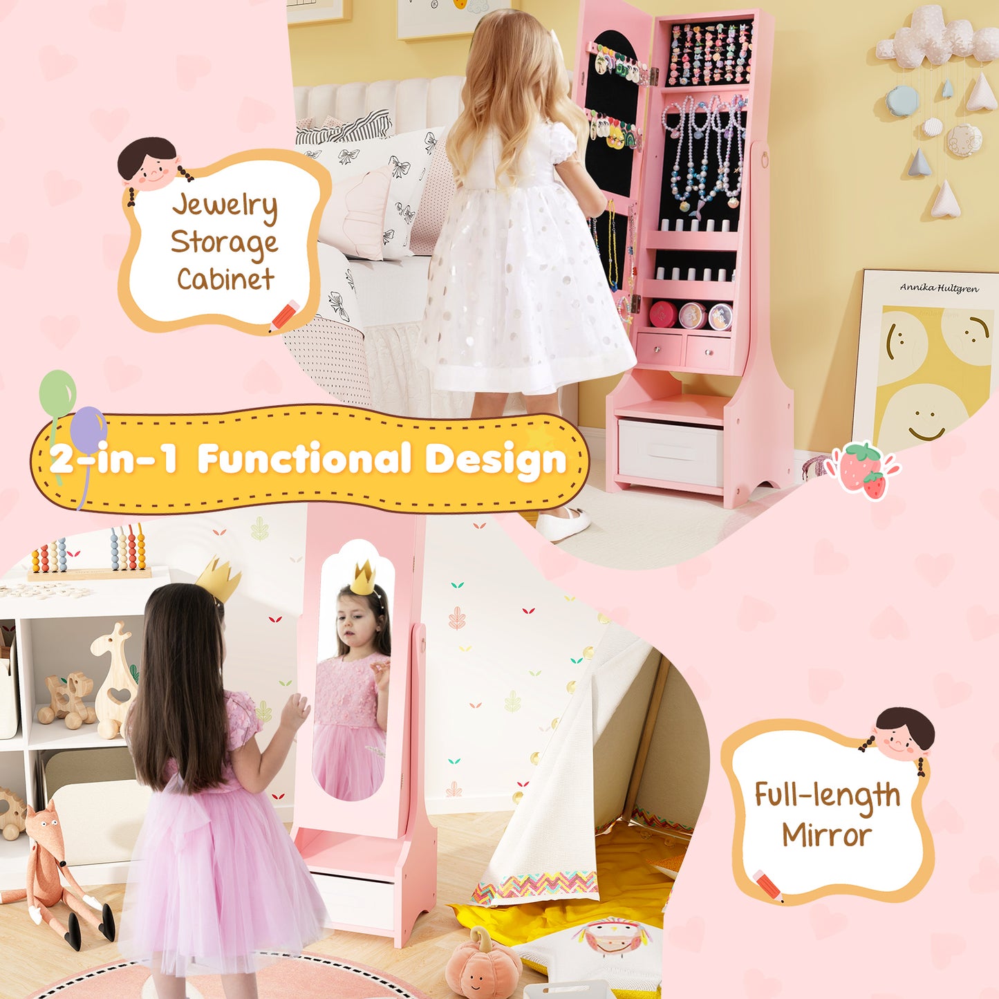 Kids Jewelry Armoire Cabinet with Mirror and Storage