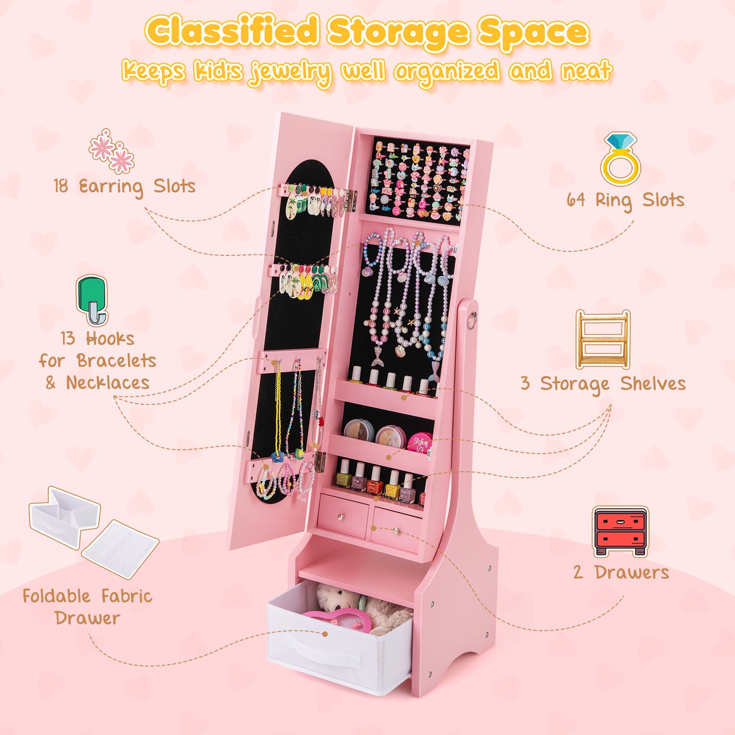Kids Jewelry Armoire Cabinet with Mirror and Storage