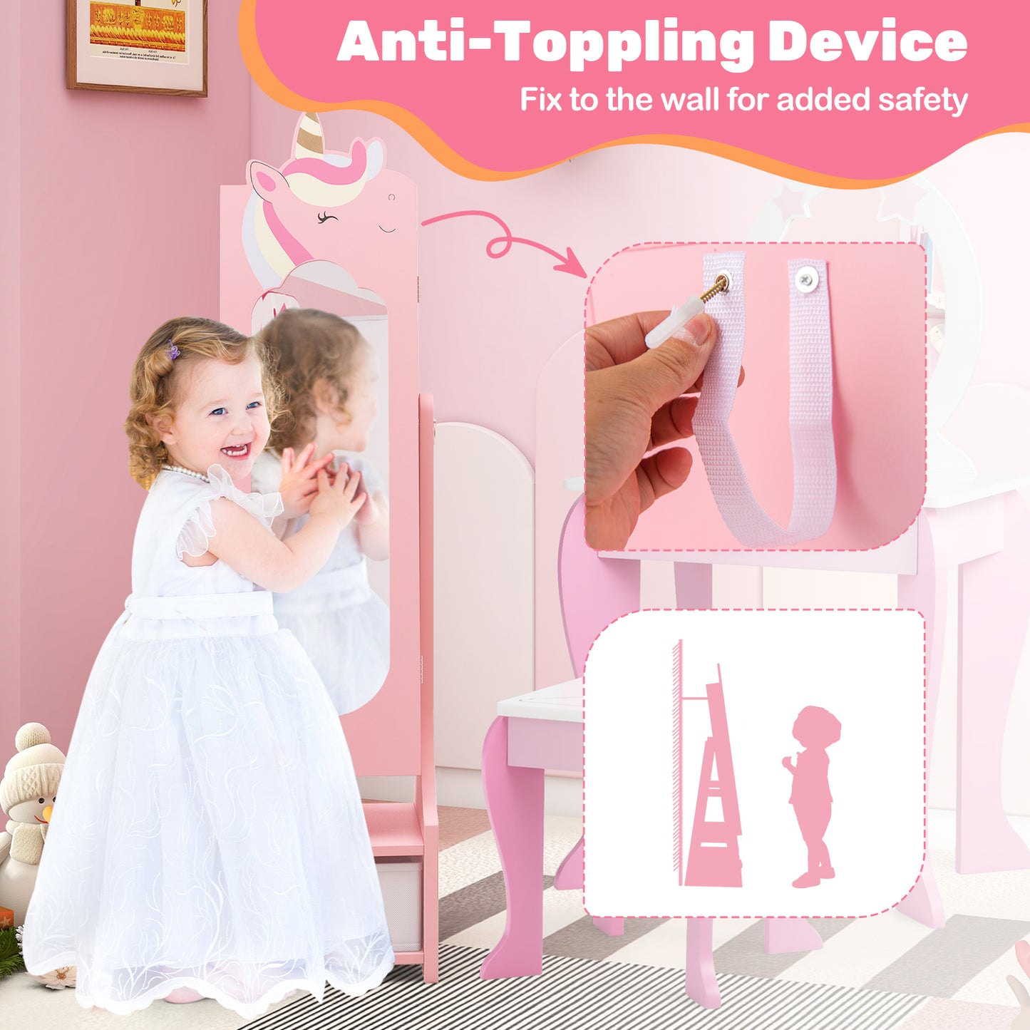 Kids Jewelry Armoire Cabinet with Full-Length Mirror