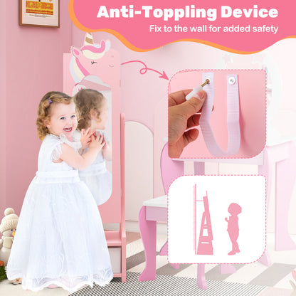 Kids Jewelry Armoire Cabinet with Full-Length Mirror