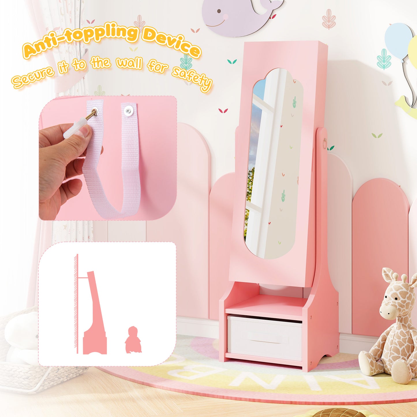 Kids Jewelry Armoire Cabinet with Mirror and Storage