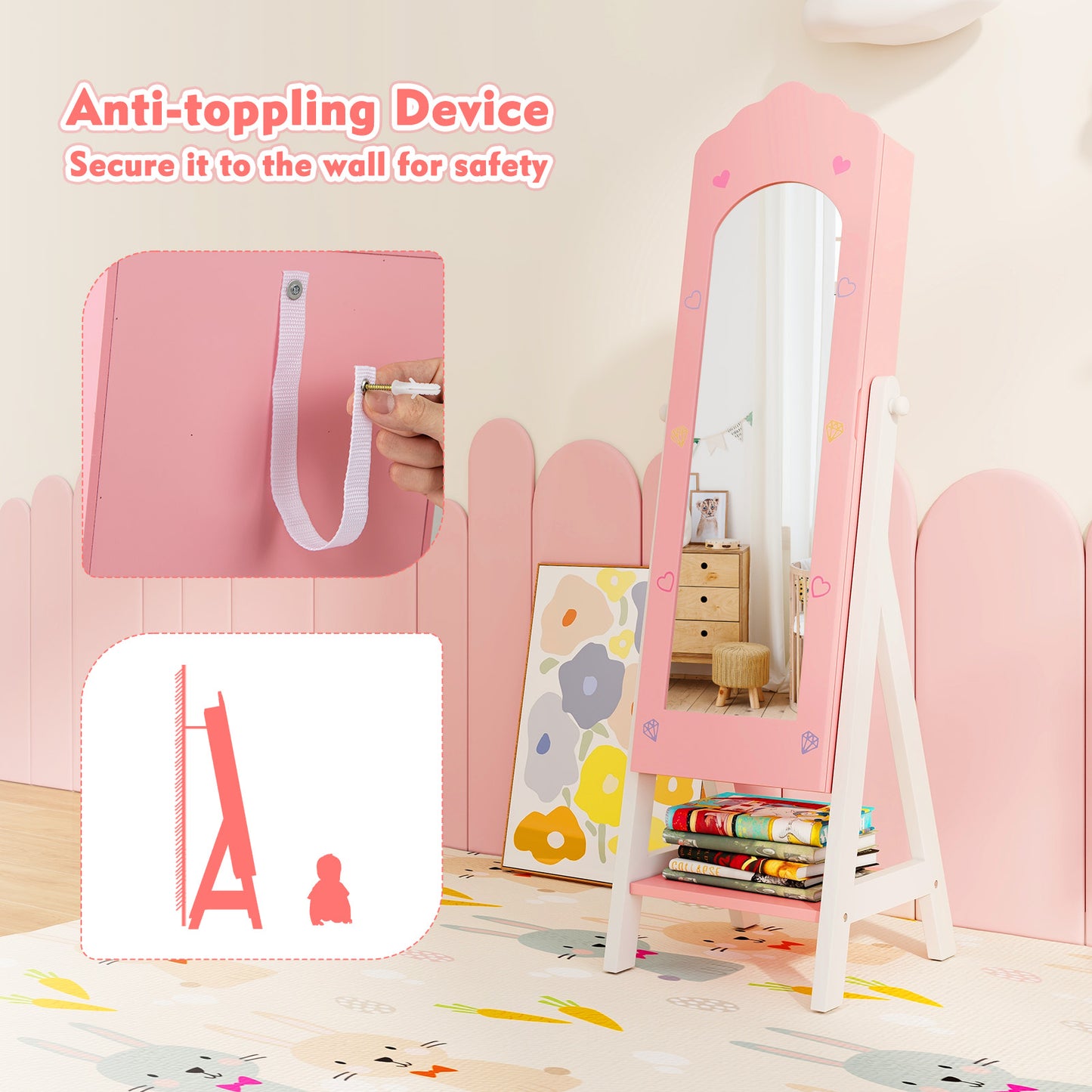 Kids Jewelry Organizer with Full Length Mirror and Drawers