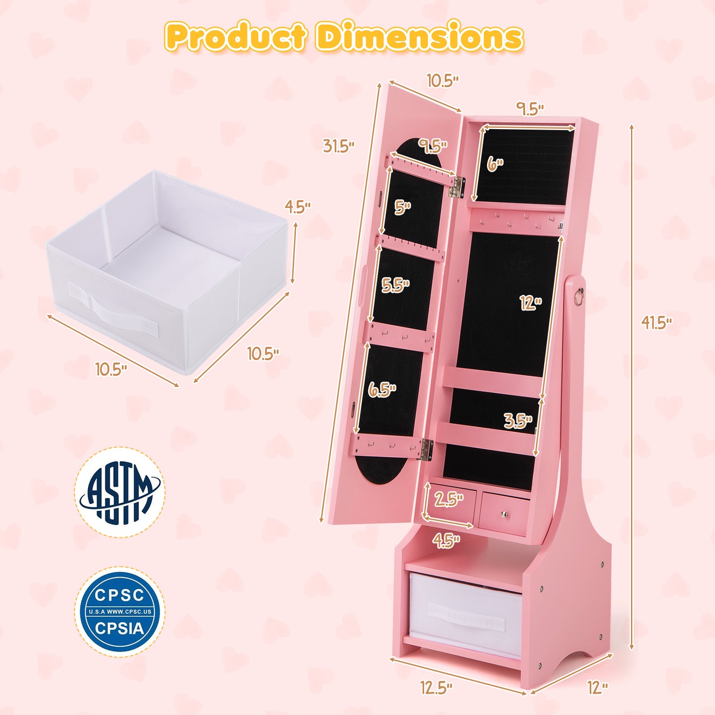 Kids Jewelry Armoire Cabinet with Mirror and Storage