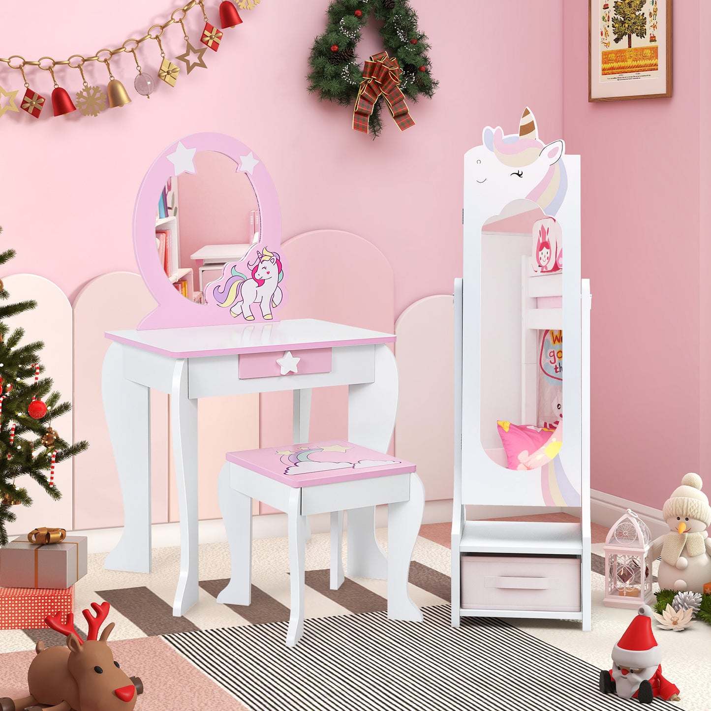 Kids Jewelry Armoire Cabinet with Full-Length Mirror