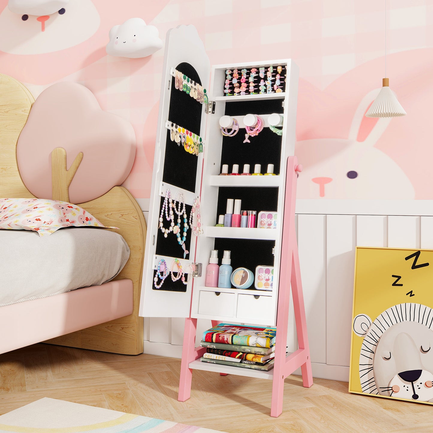Kids Jewelry Organizer with Full Length Mirror and Drawers