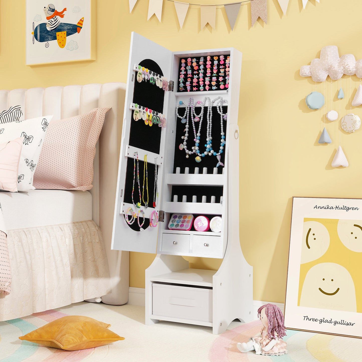 Kids Jewelry Armoire Cabinet with Mirror and Storage