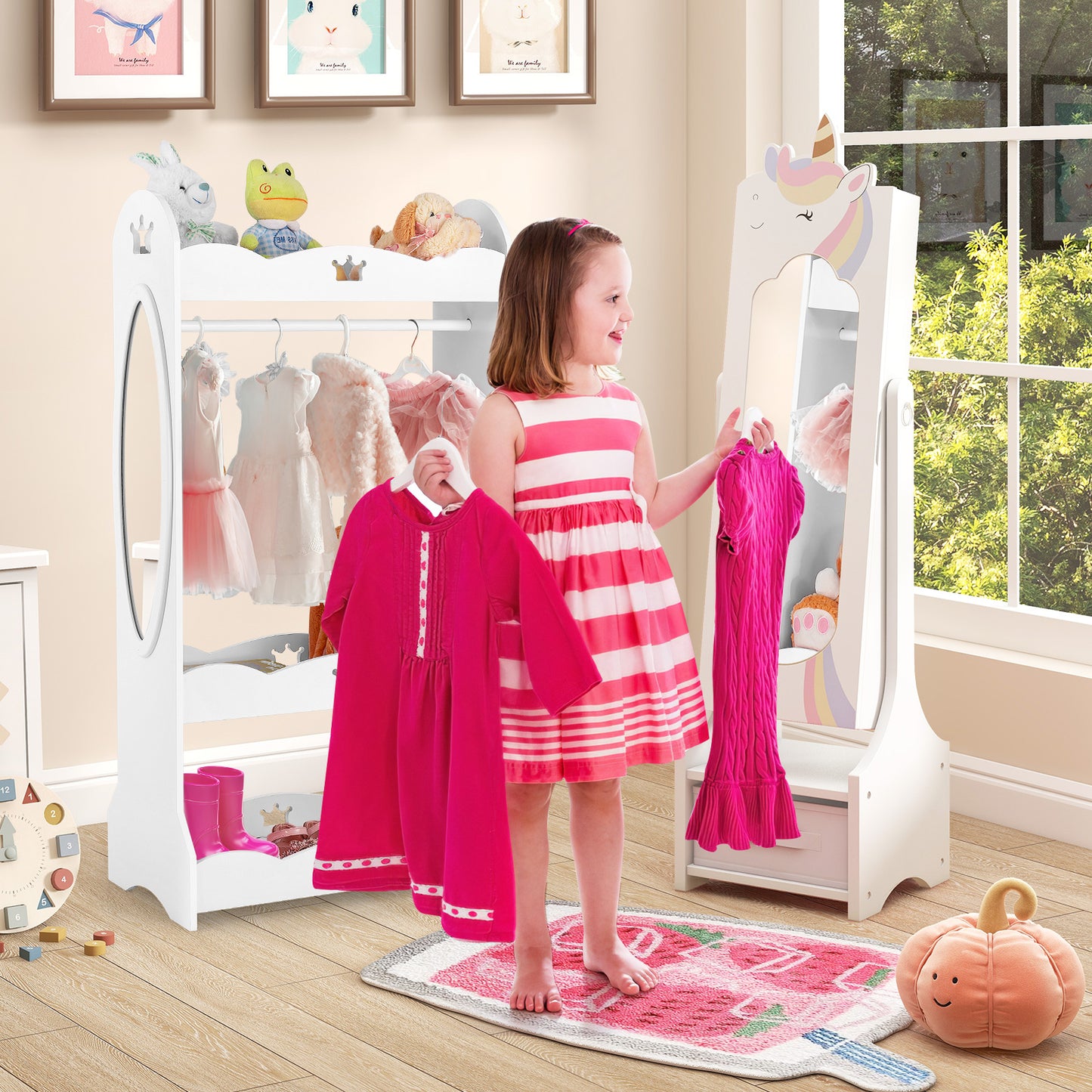 Kids Jewelry Armoire Cabinet with Full-Length Mirror