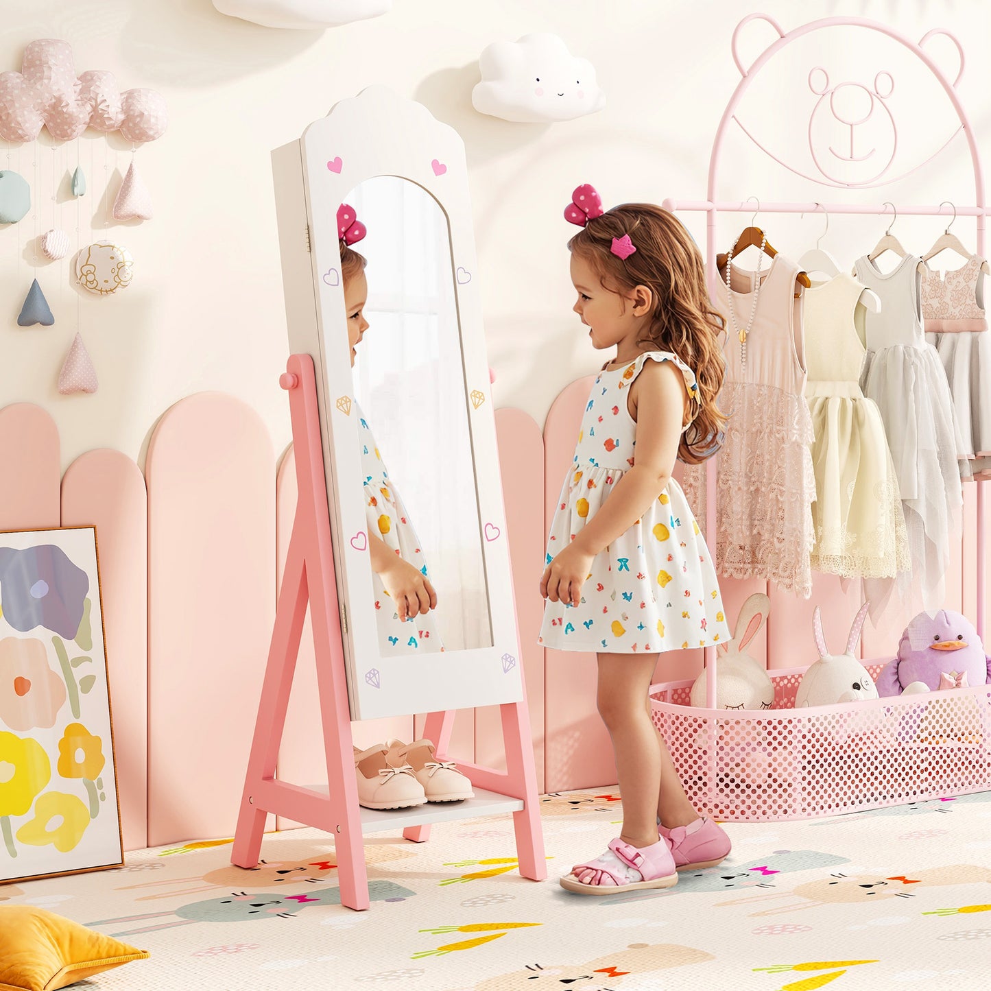 Kids Jewelry Organizer with Full Length Mirror and Drawers
