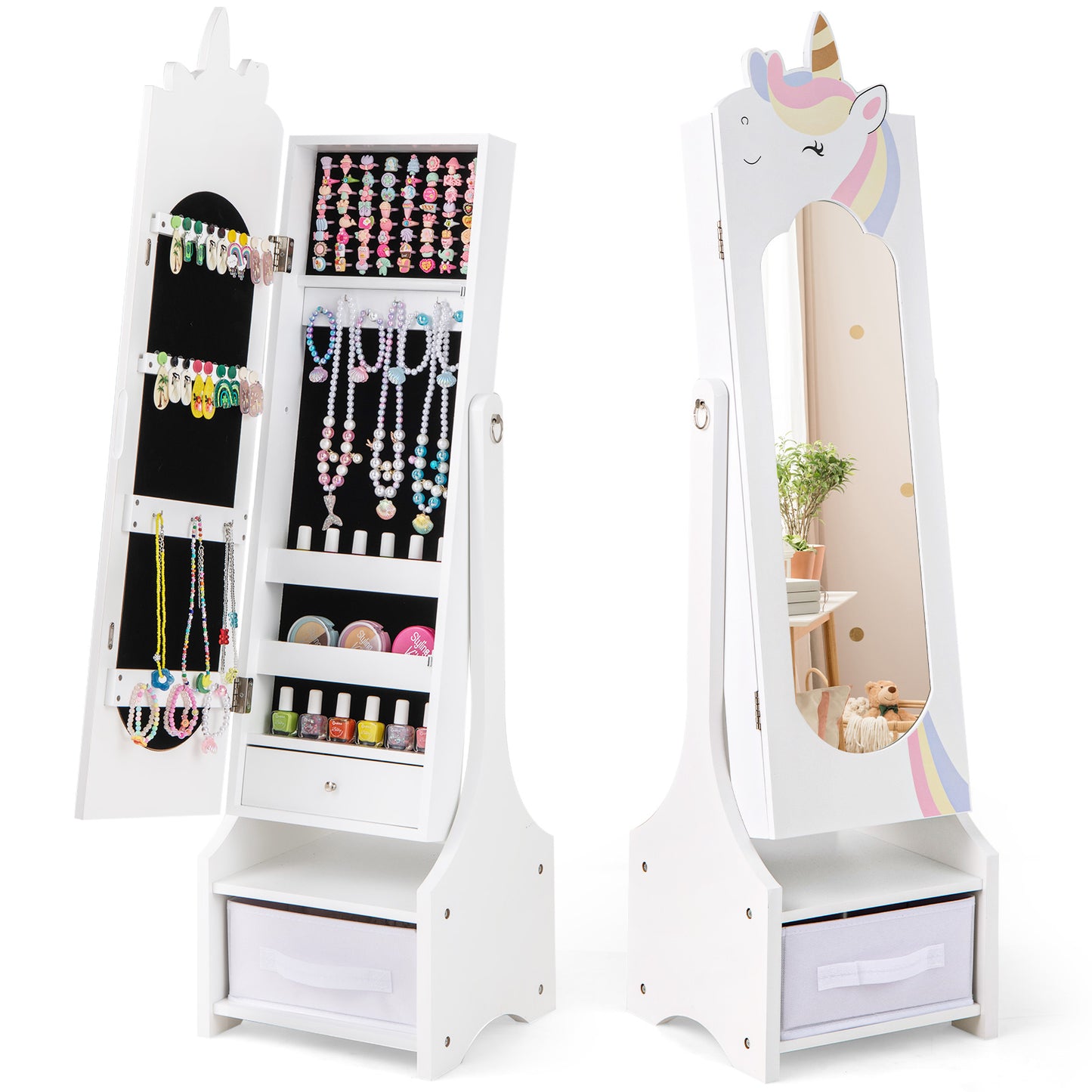 Kids Jewelry Armoire Cabinet with Full-Length Mirror