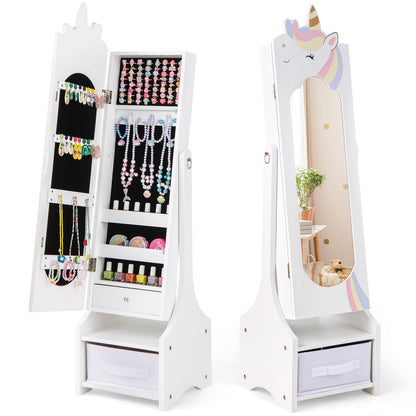 Kids Jewelry Armoire Cabinet with Full-Length Mirror