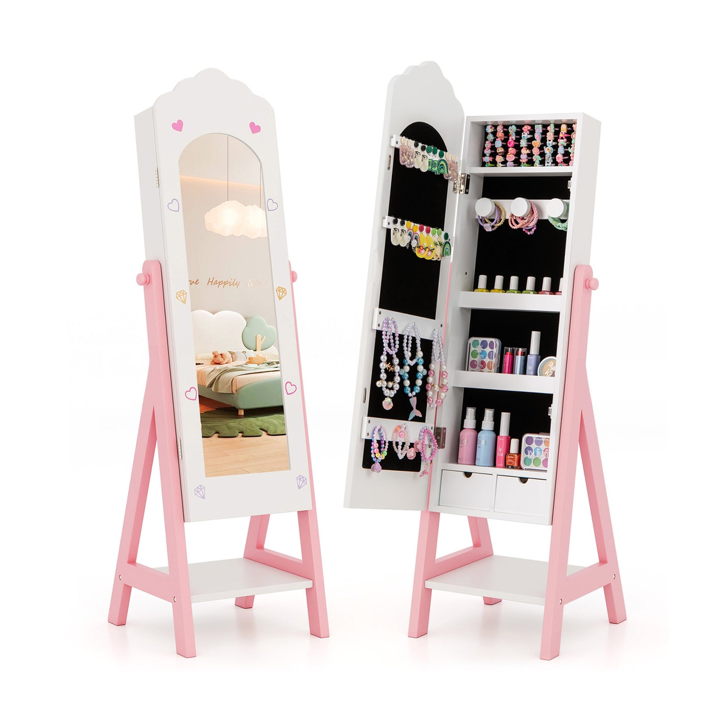 Kids Jewelry Organizer with Full Length Mirror and Drawers